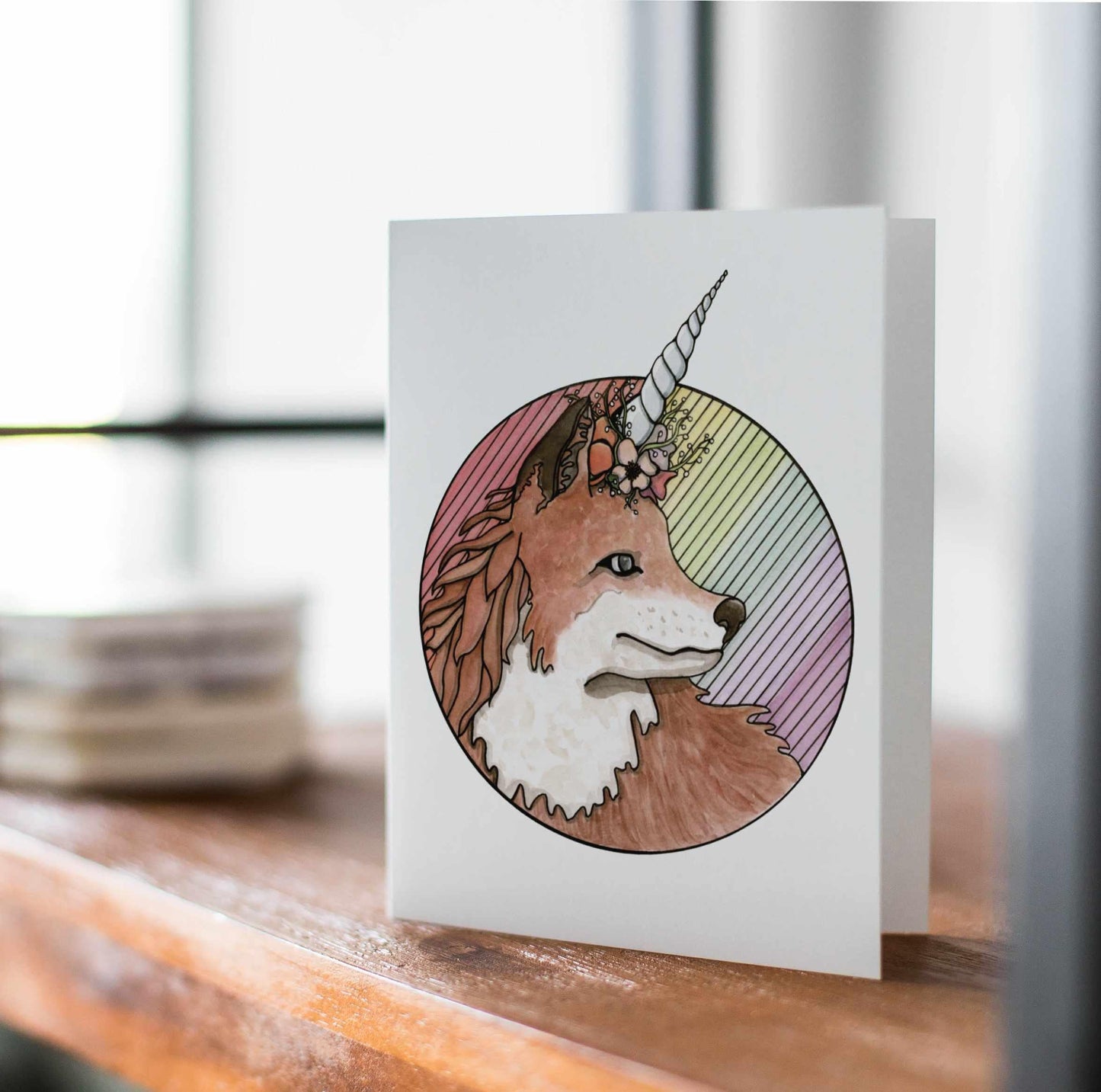 PinkPolish Design Note Cards "Foxcorn" Handmade Notecard