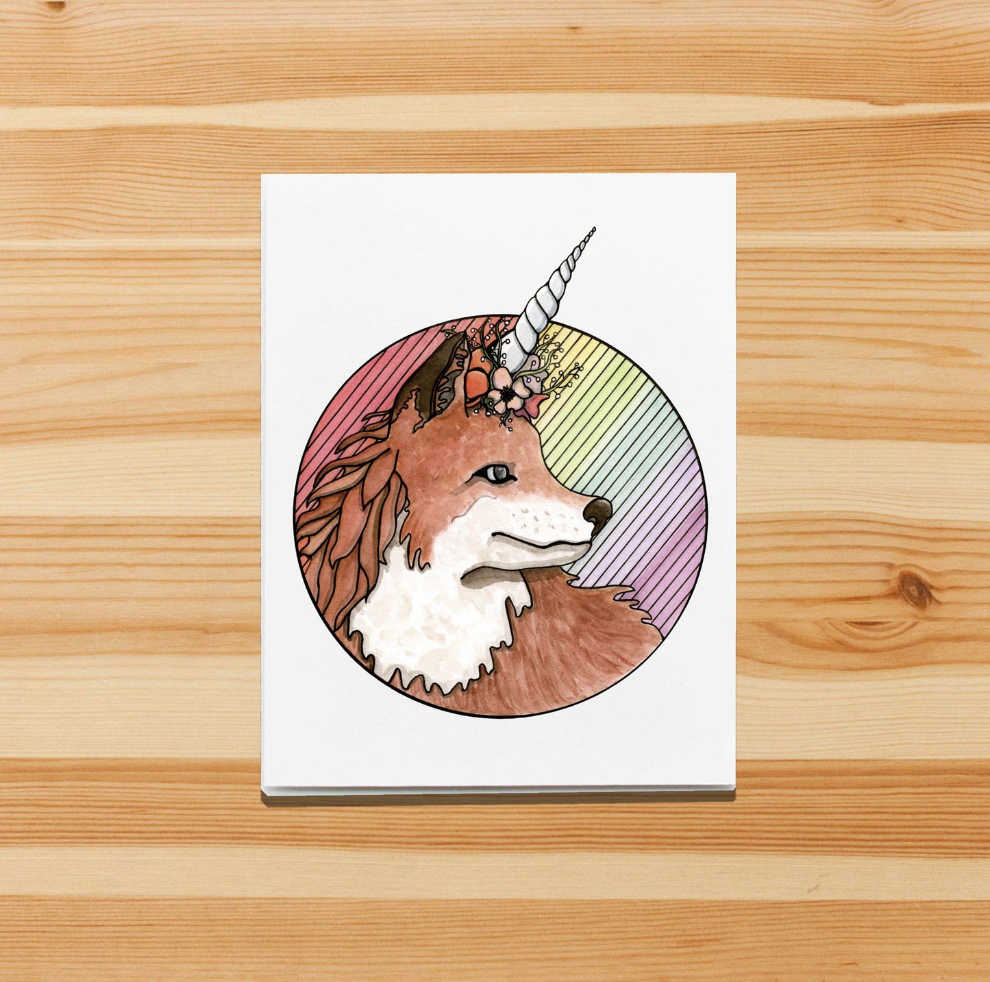 PinkPolish Design Note Cards "Foxcorn" Handmade Notecard