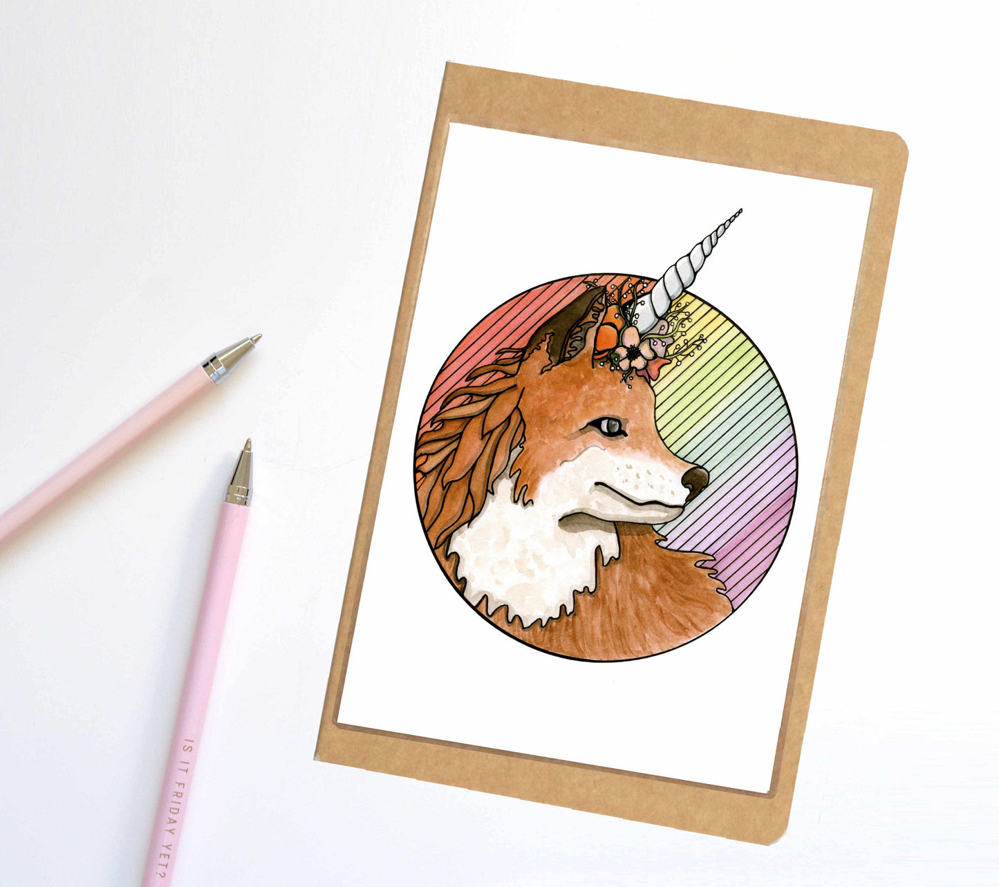 PinkPolish Design Notebook "Foxicorn" Unicorn Horned Fox Inspired Notebook / Sketchbook / Journal