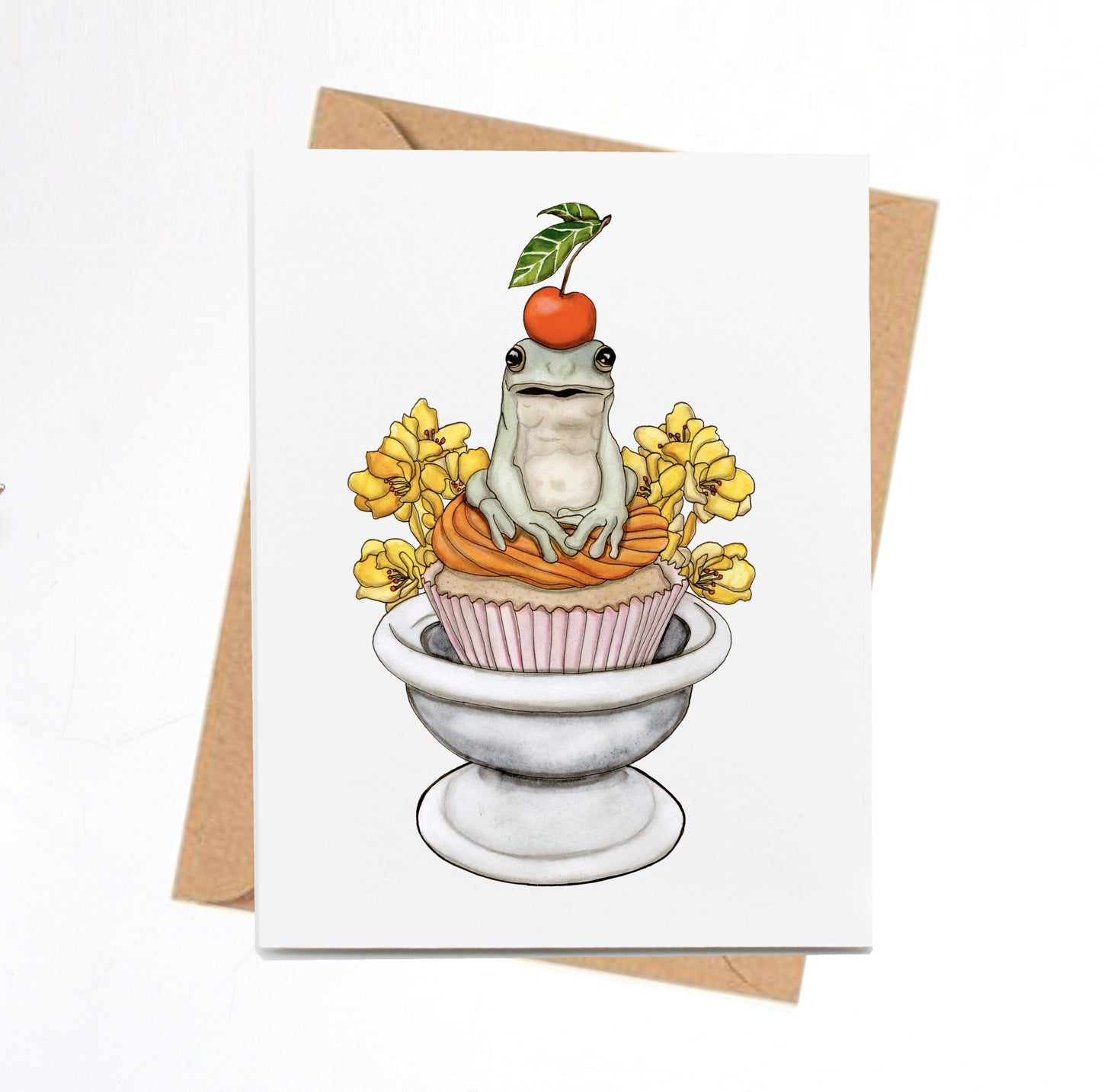 PinkPolish Design Note Cards "Frog Celebration" Handmade Notecard