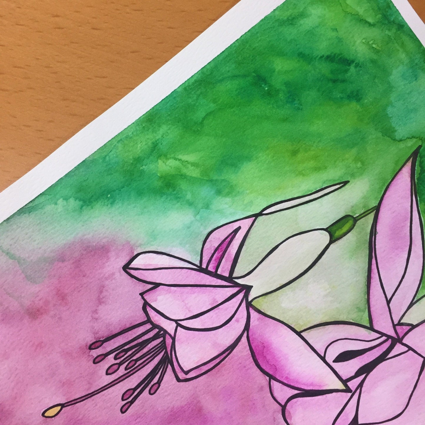 PinkPolish Design Original Art "Fuchsia" Flower Inspired Original Watercolor & Ink Illustration