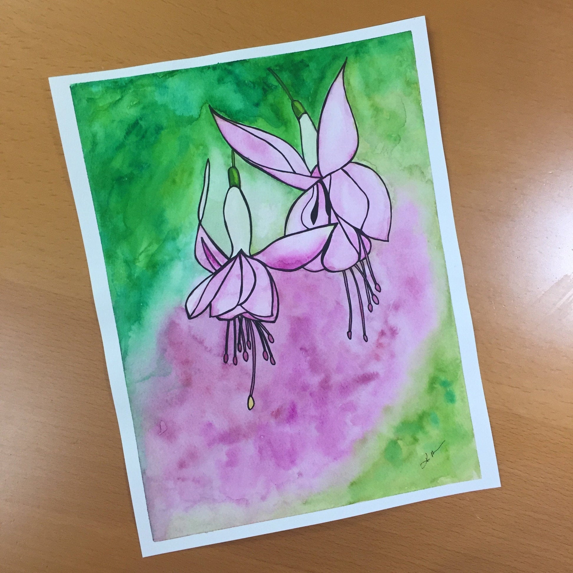 PinkPolish Design Original Art "Fuchsia" Flower Inspired Original Watercolor & Ink Illustration