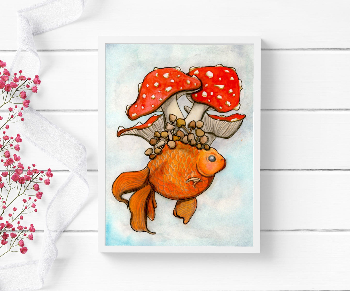 PinkPolish Design Art Prints "Fungi Fish" Watercolor Painting: Art Print