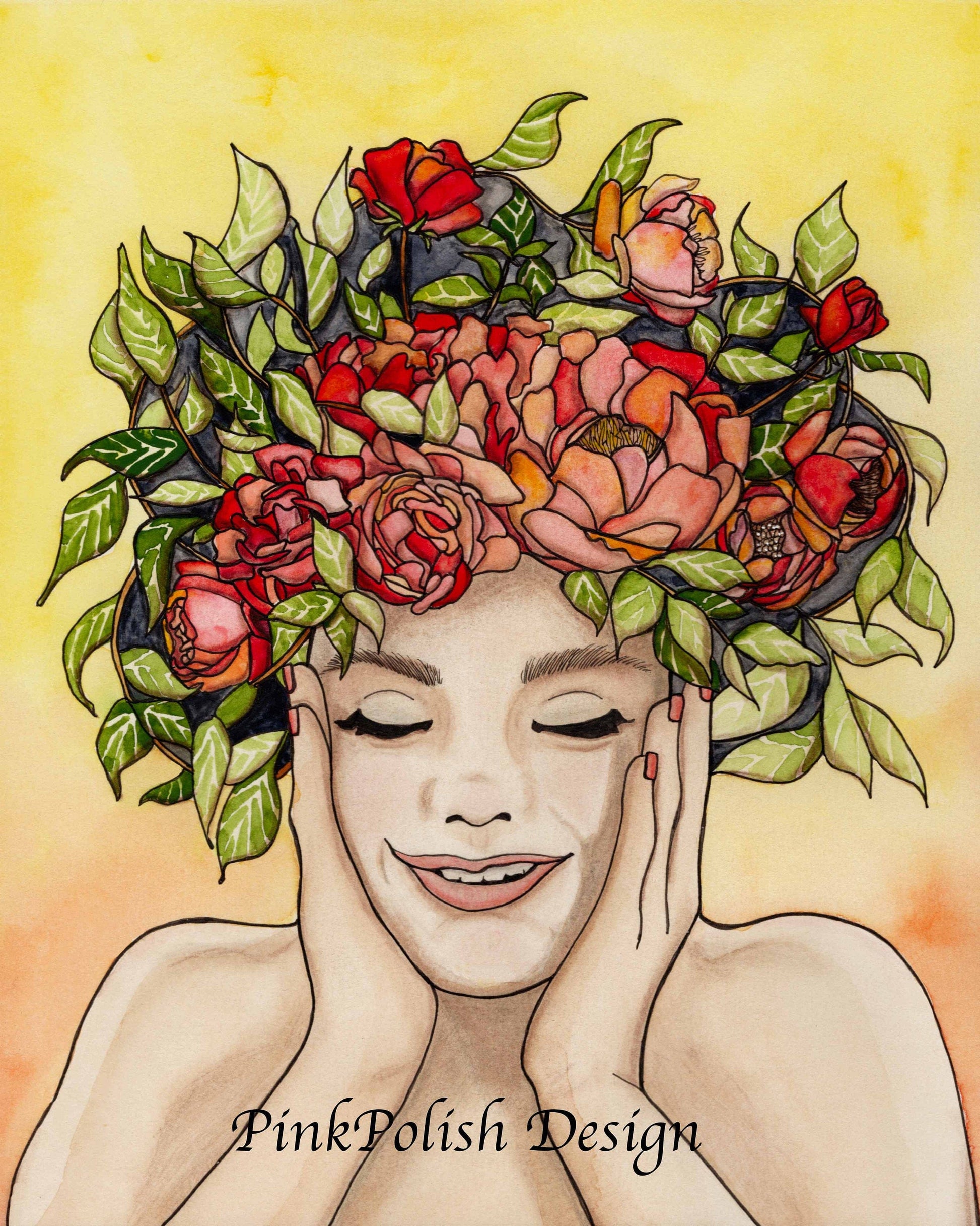 PinkPolish Design Art Prints "Giddy"  Watercolor Painting: Art Print