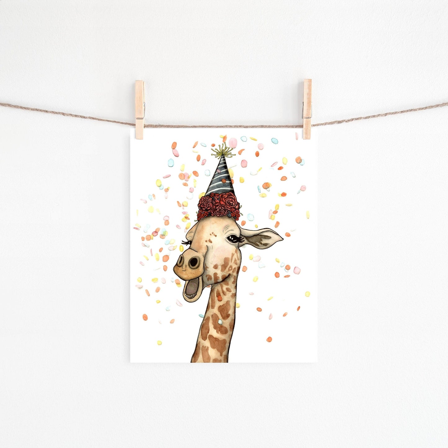 PinkPolish Design Art Prints "Giraffe Celebration" Watercolor Painting: Art Print