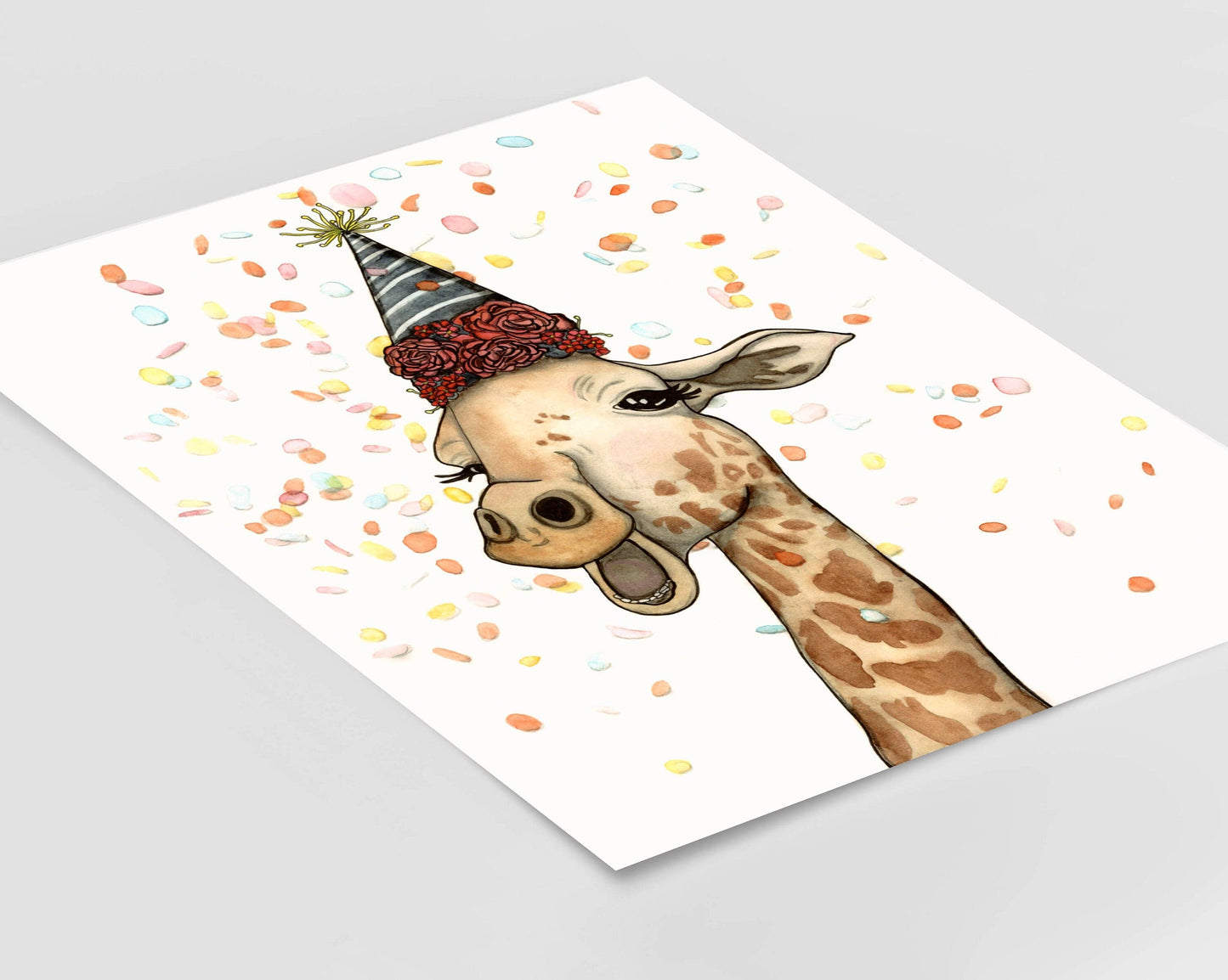 PinkPolish Design Art Prints "Giraffe Celebration" Watercolor Painting: Art Print