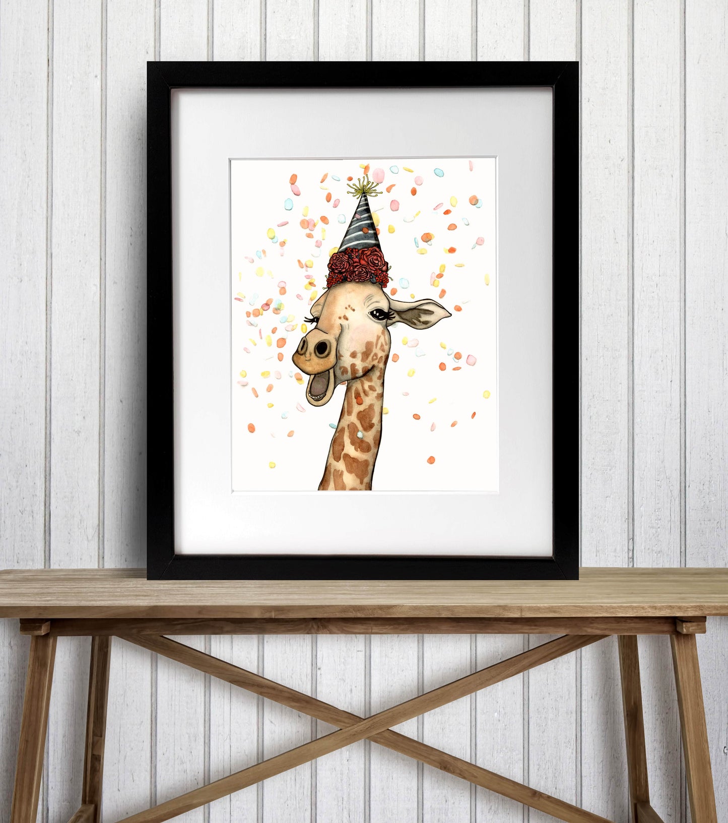 PinkPolish Design Art Prints "Giraffe Celebration" Watercolor Painting: Art Print