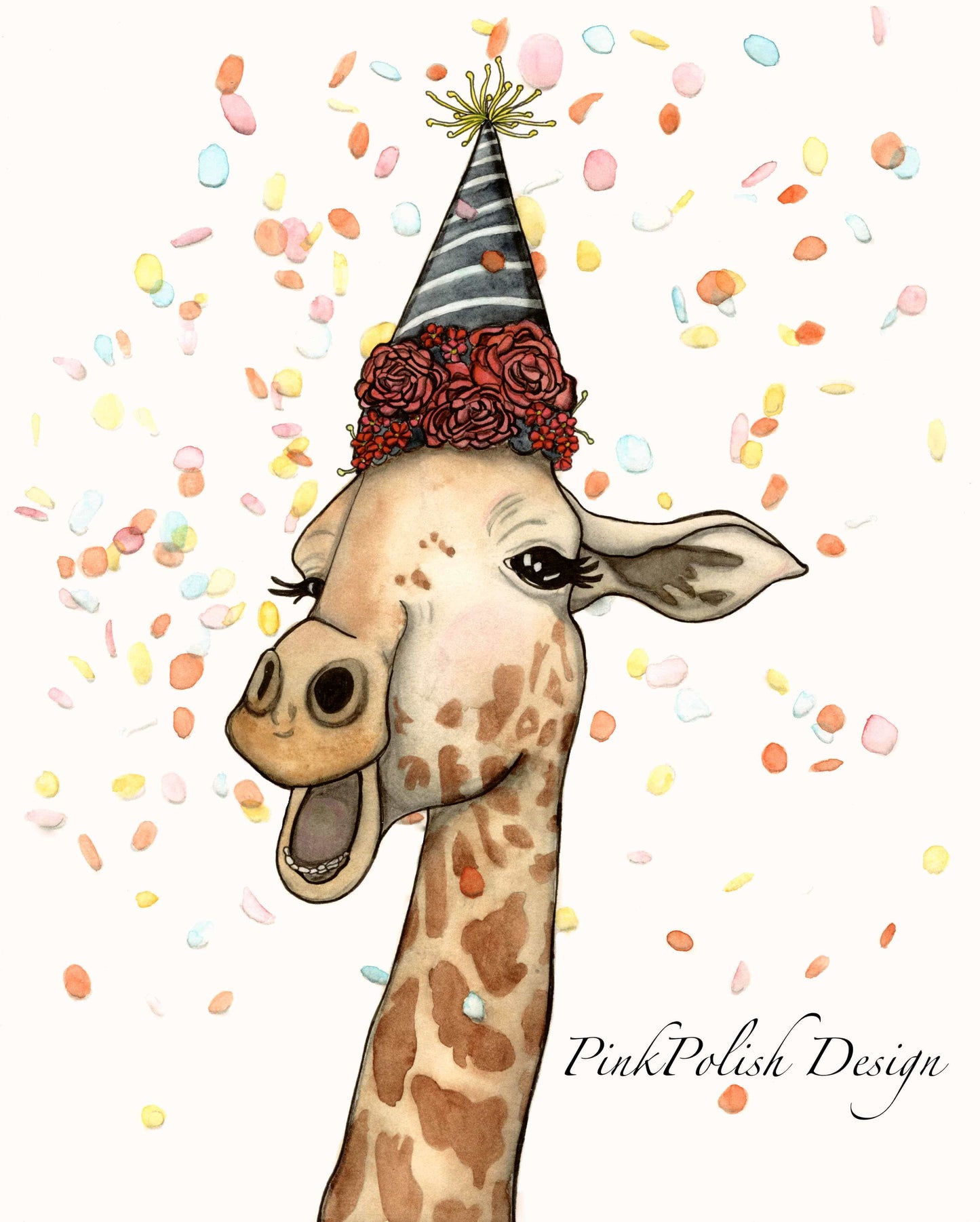 PinkPolish Design Art Prints "Giraffe Celebration" Watercolor Painting: Art Print