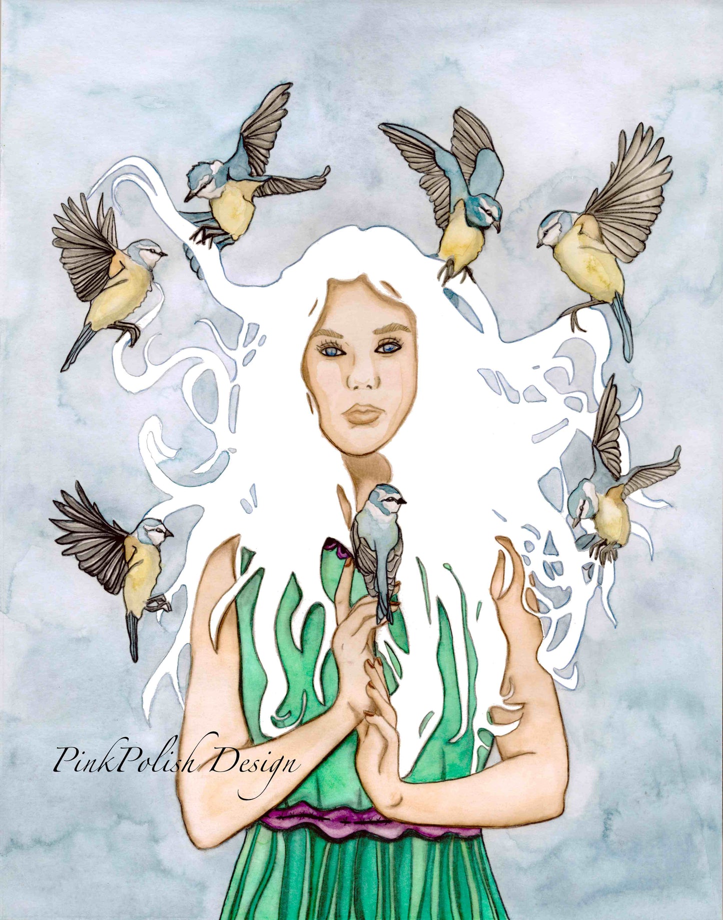 PinkPolish Design Art Prints "Goddess Acanthis" Watercolor Painting: Art Print