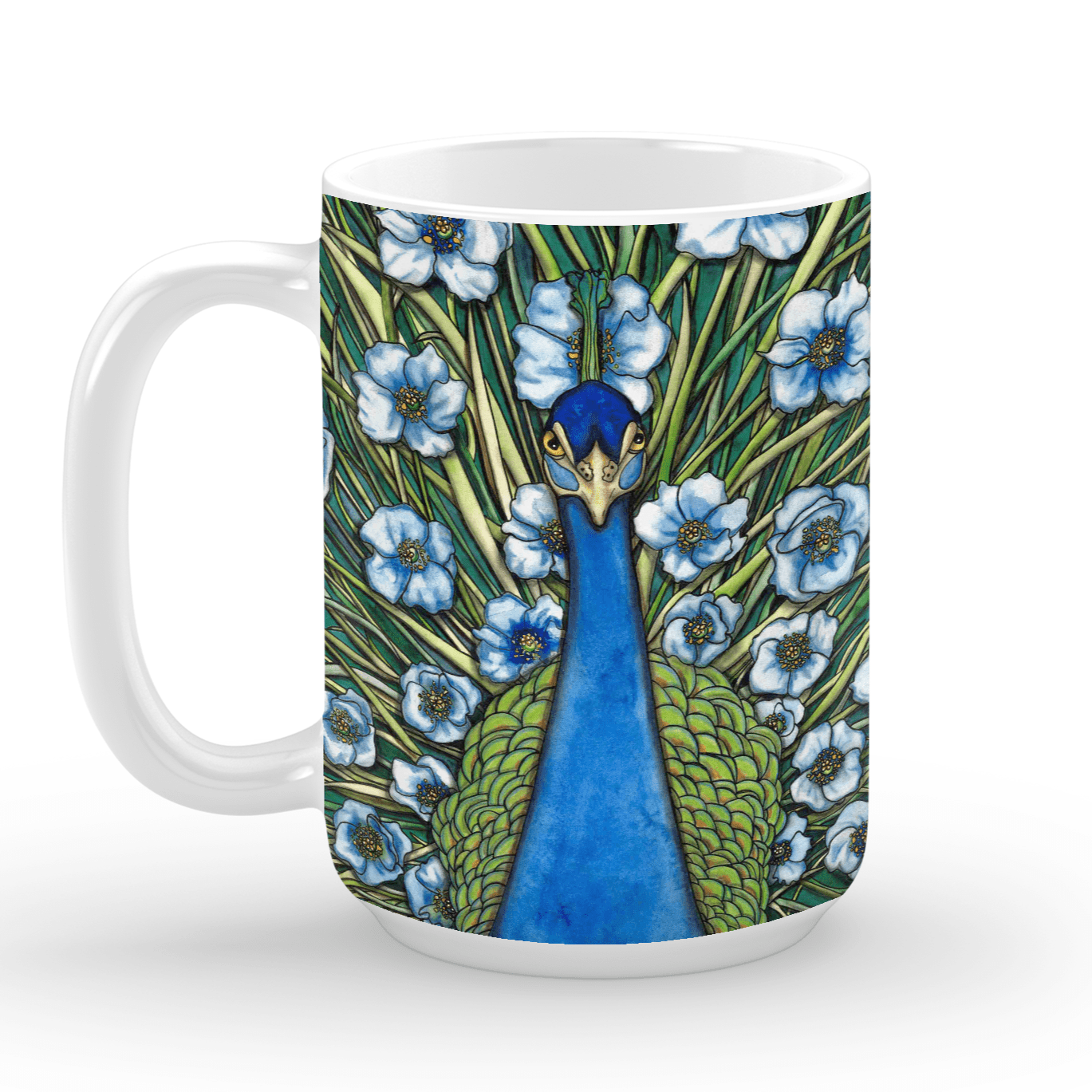 PinkPolish Design Coasters "Grande Peacock Fleur" 15oz Mug