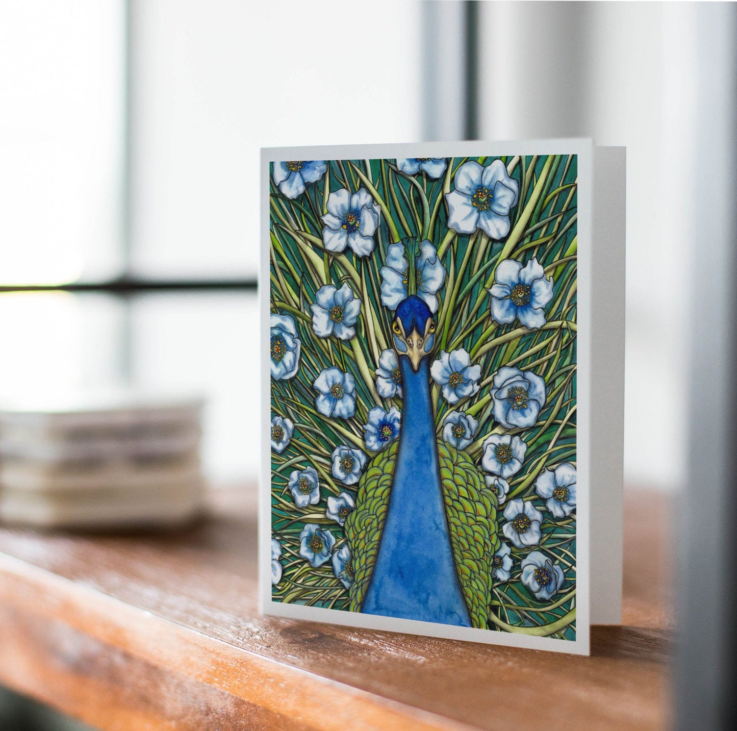 PinkPolish Design Note Cards "Grande Peacock Fleur" Handmade Notecard