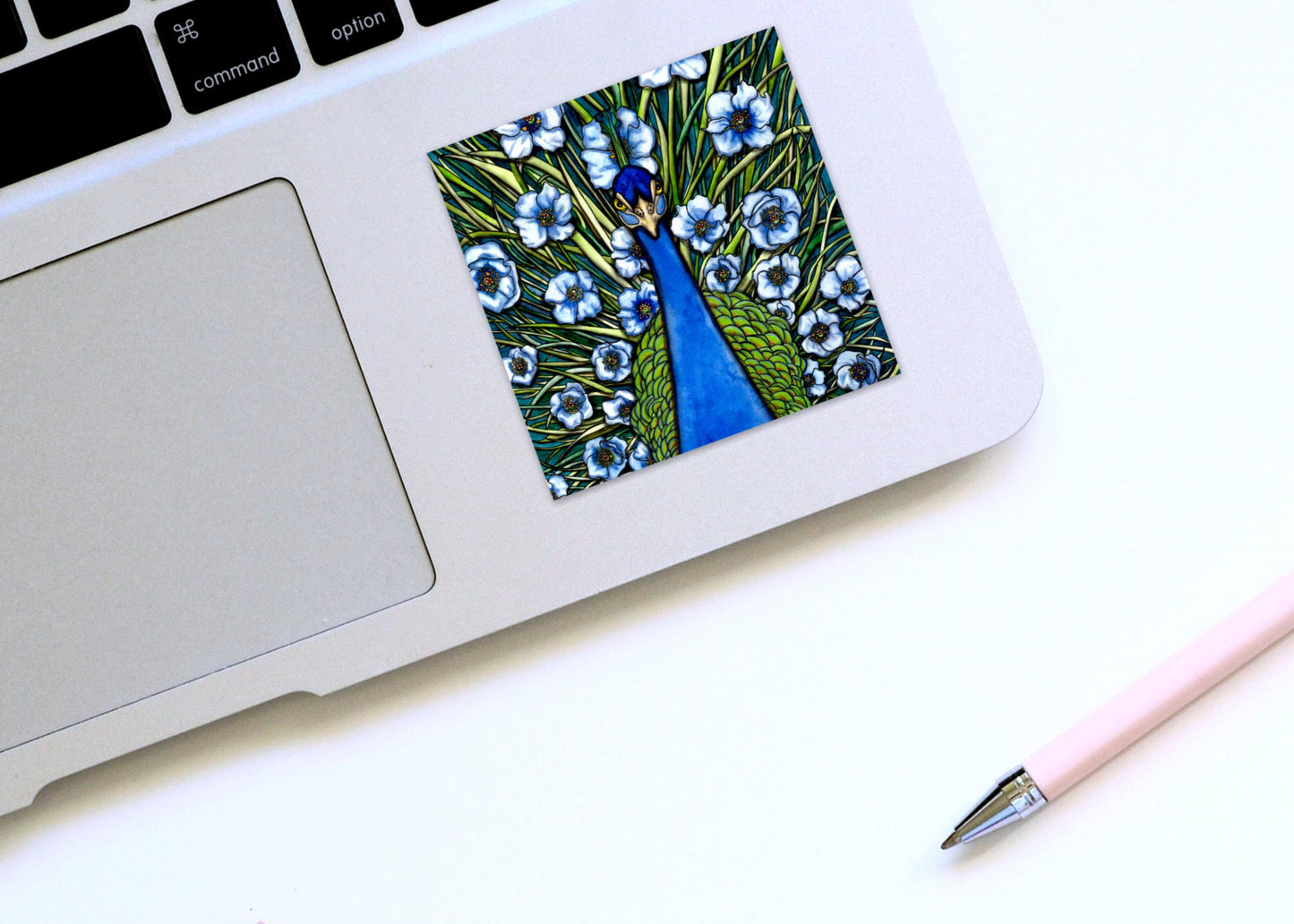 PinkPolish Design Stickers "Grande Peacock Fleur" Vinyl Square Sticker