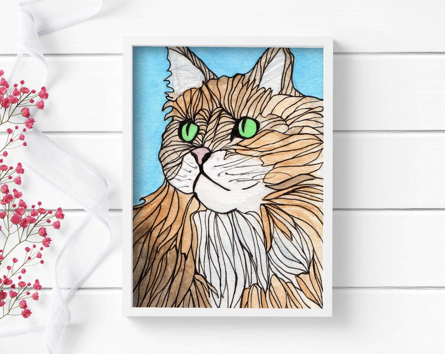 PinkPolish Design Art Prints "Green Eyed Cat" Watercolor Painting: Art Print