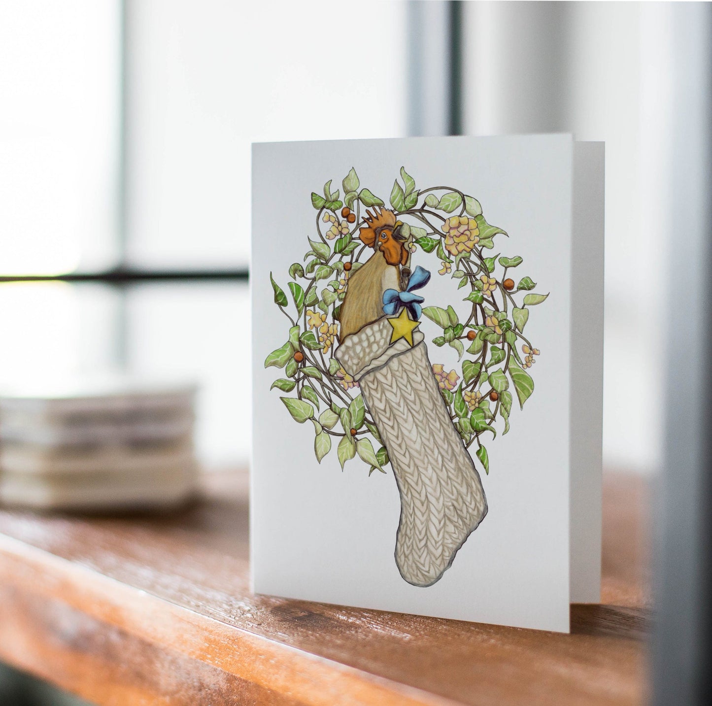 PinkPolish Design Note Cards "Hark the Holiday Chicken" Handmade Notecard