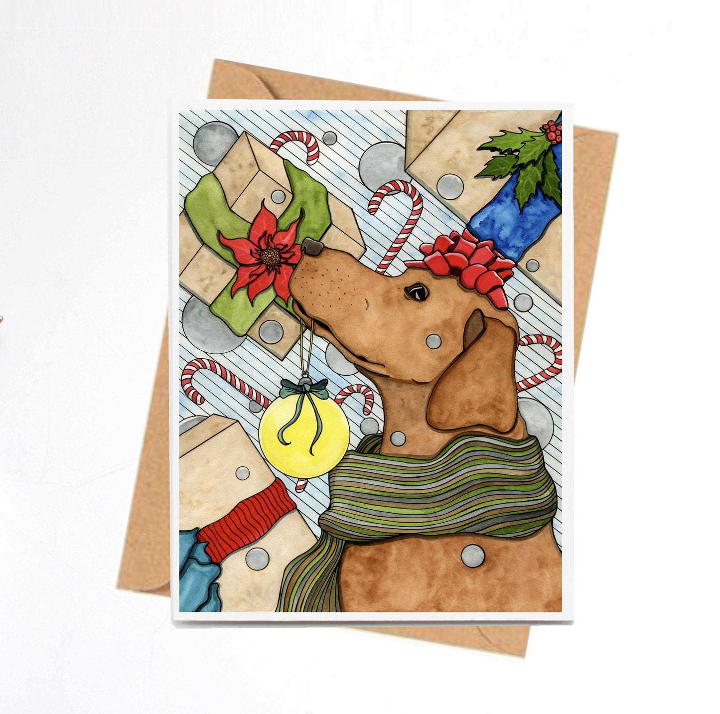PinkPolish Design Note Cards Holiday Expectations - Puppy Inspired Watercolor Painting- Handmade Notecard