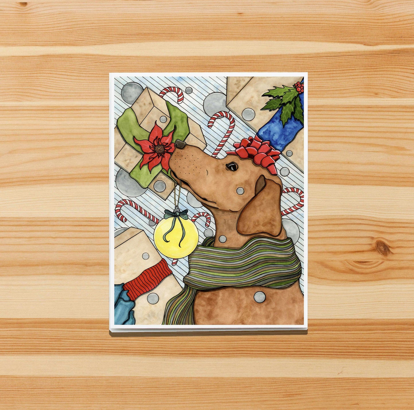 PinkPolish Design Note Cards Holiday Expectations - Puppy Inspired Watercolor Painting- Handmade Notecard