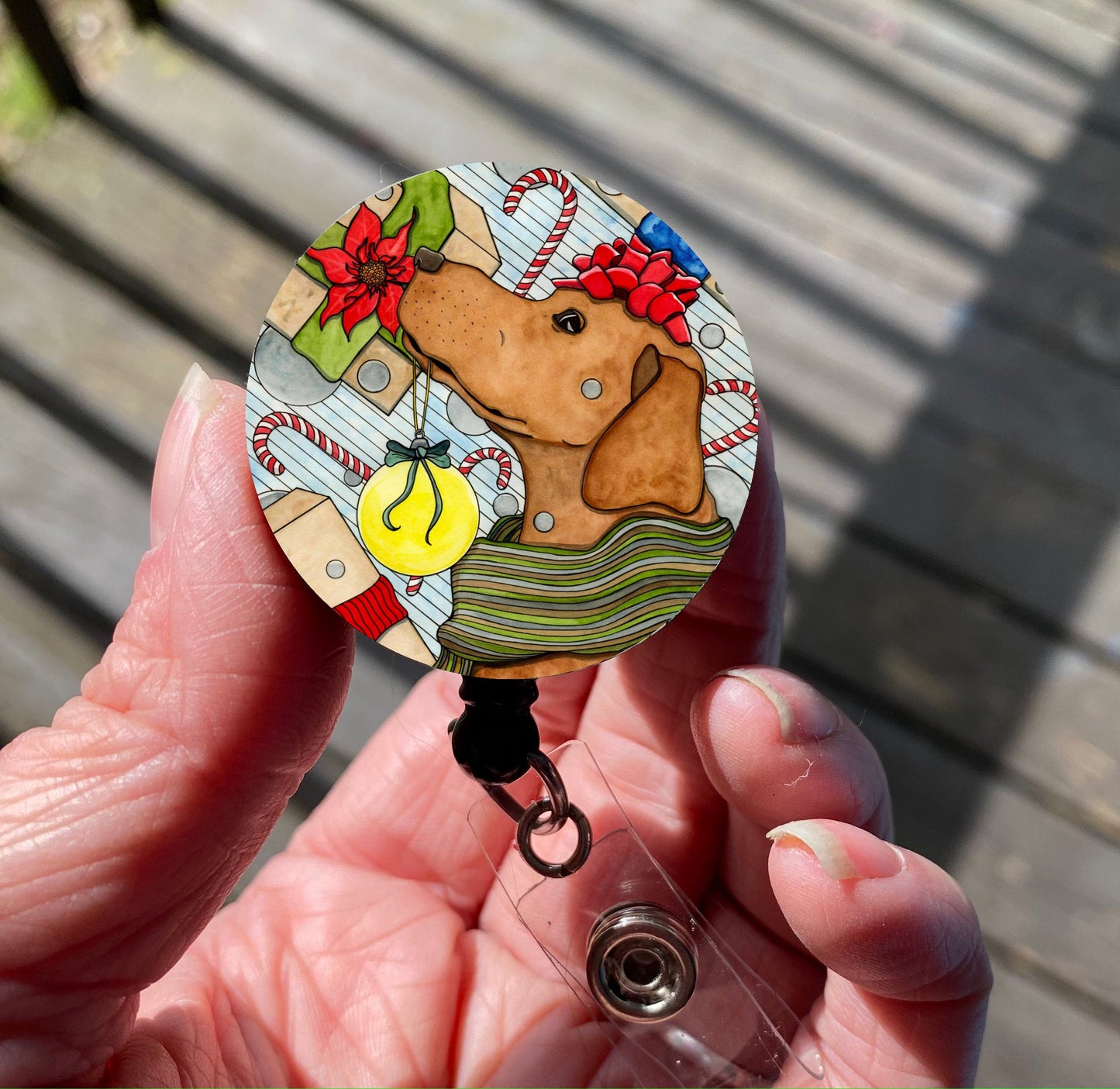 PinkPolish Design Badge Reels & Lanyards "Holiday Expectations" Retractable Badge Reel