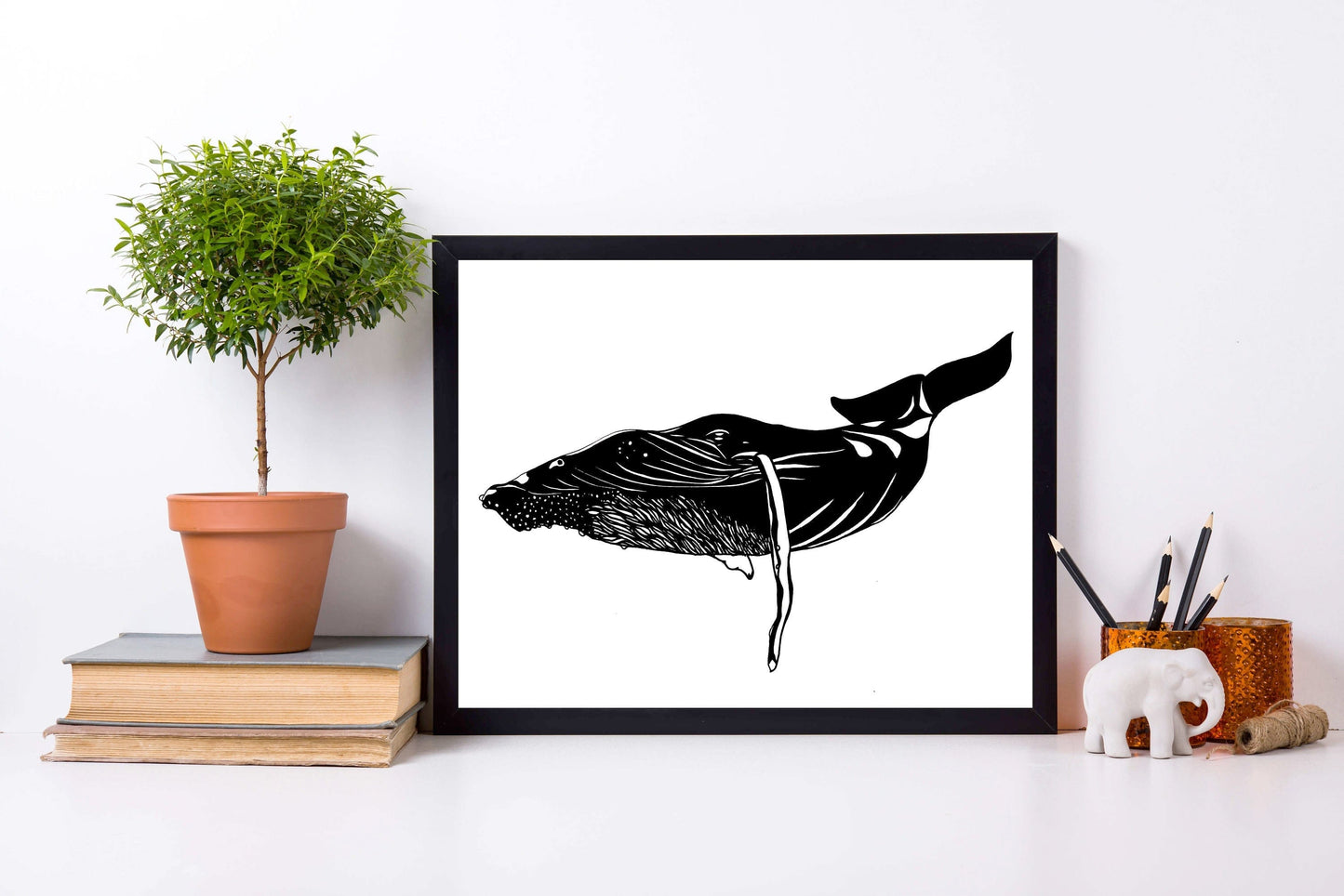 PinkPolish Design Art Prints "Humpback Whale" Ink Drawing: Art Print