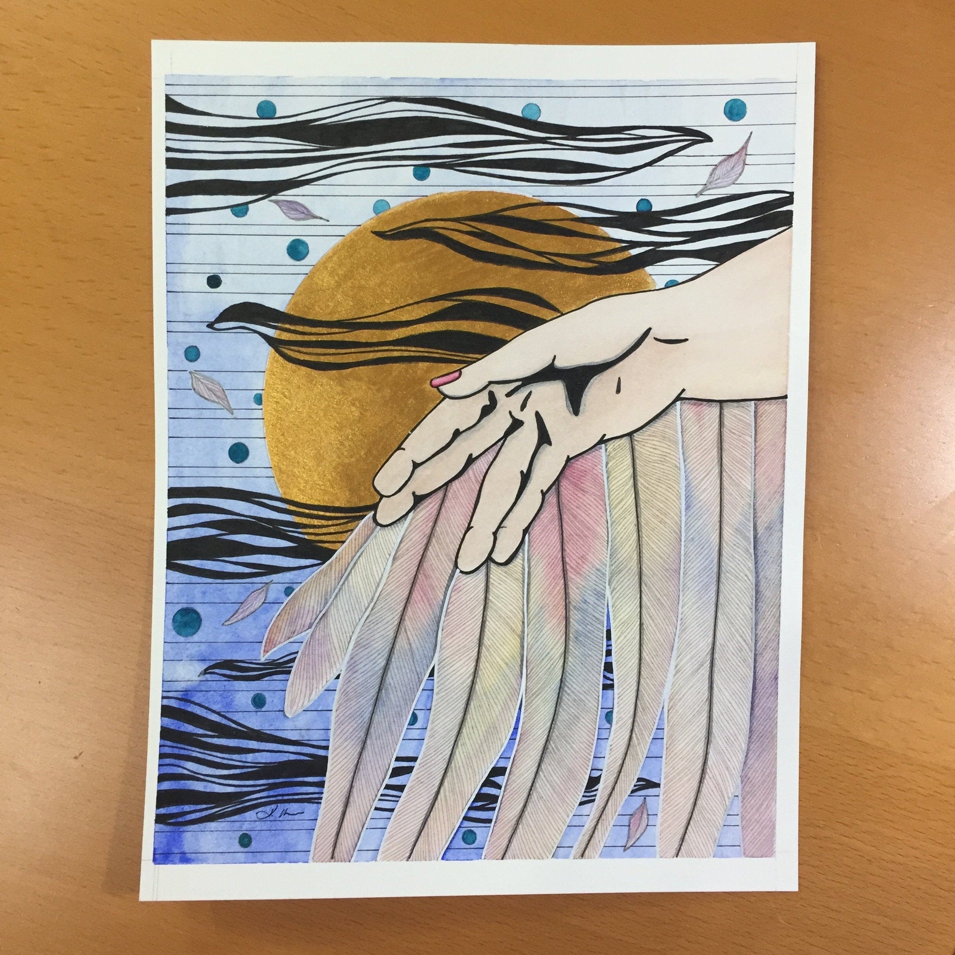 PinkPolish Design Original Art "Icarus" Greek Mythology Inspired Original Watercolor & Ink Illustration