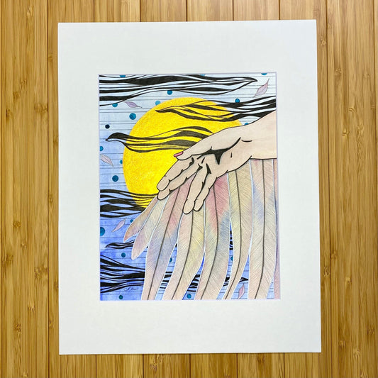 PinkPolish Design Original Art "Icarus" Mythology Inspired Original Watercolor & Ink Illustration