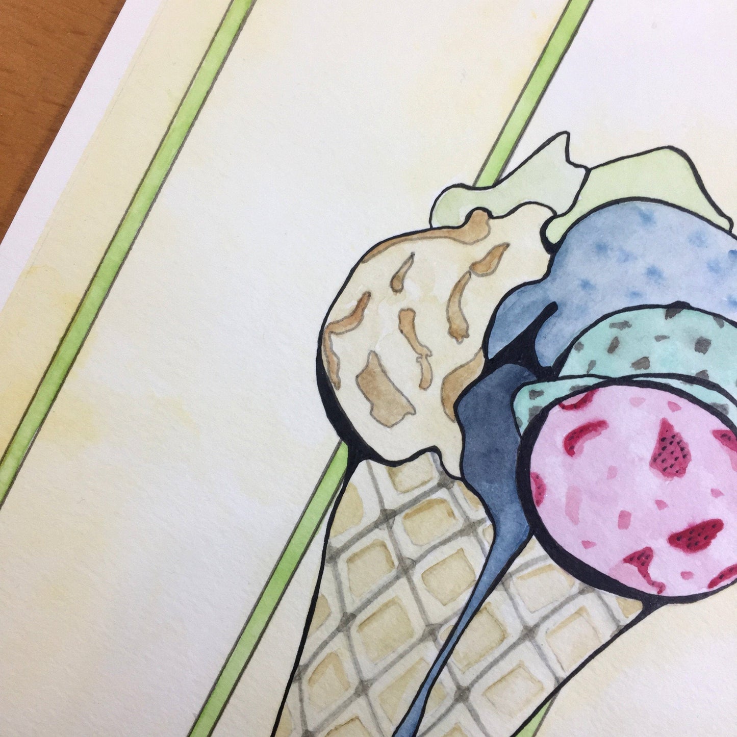 PinkPolish Design Original Art "Ice Cream" Confection Inspired Original Watercolor & Ink Illustration