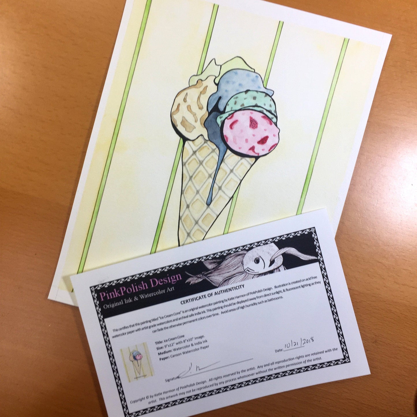 PinkPolish Design Original Art "Ice Cream" Confection Inspired Original Watercolor & Ink Illustration
