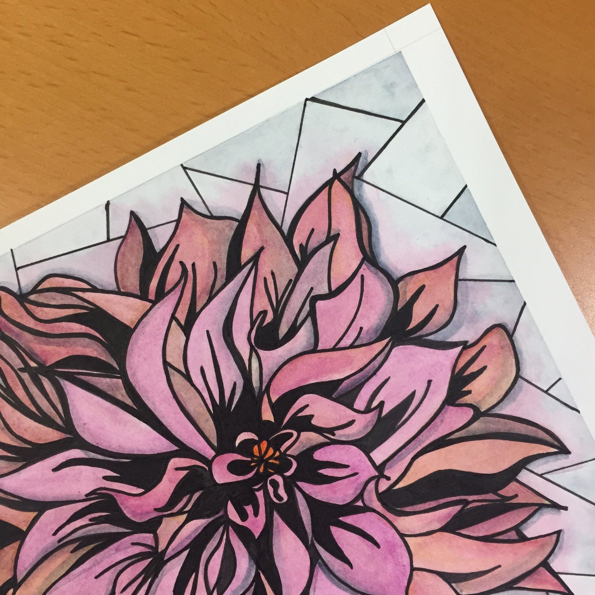 PinkPolish Design Original Art "In Bloom"  Chrysanthemum Inspired Original Watercolor & Ink Illustration
