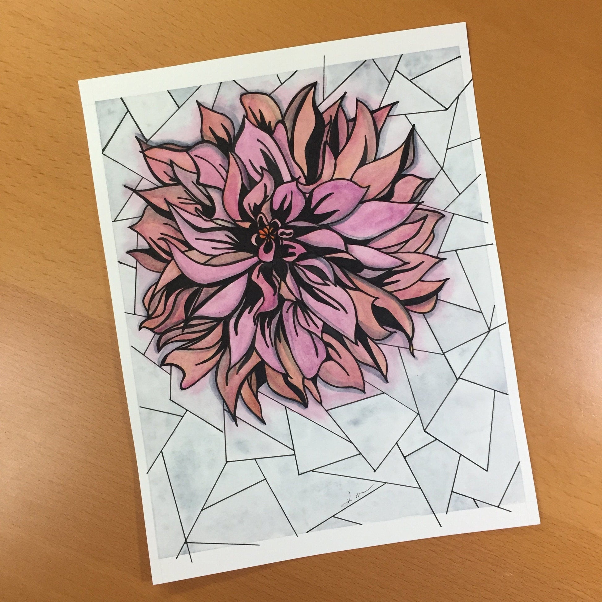 PinkPolish Design Original Art "In Bloom"  Chrysanthemum Inspired Original Watercolor & Ink Illustration