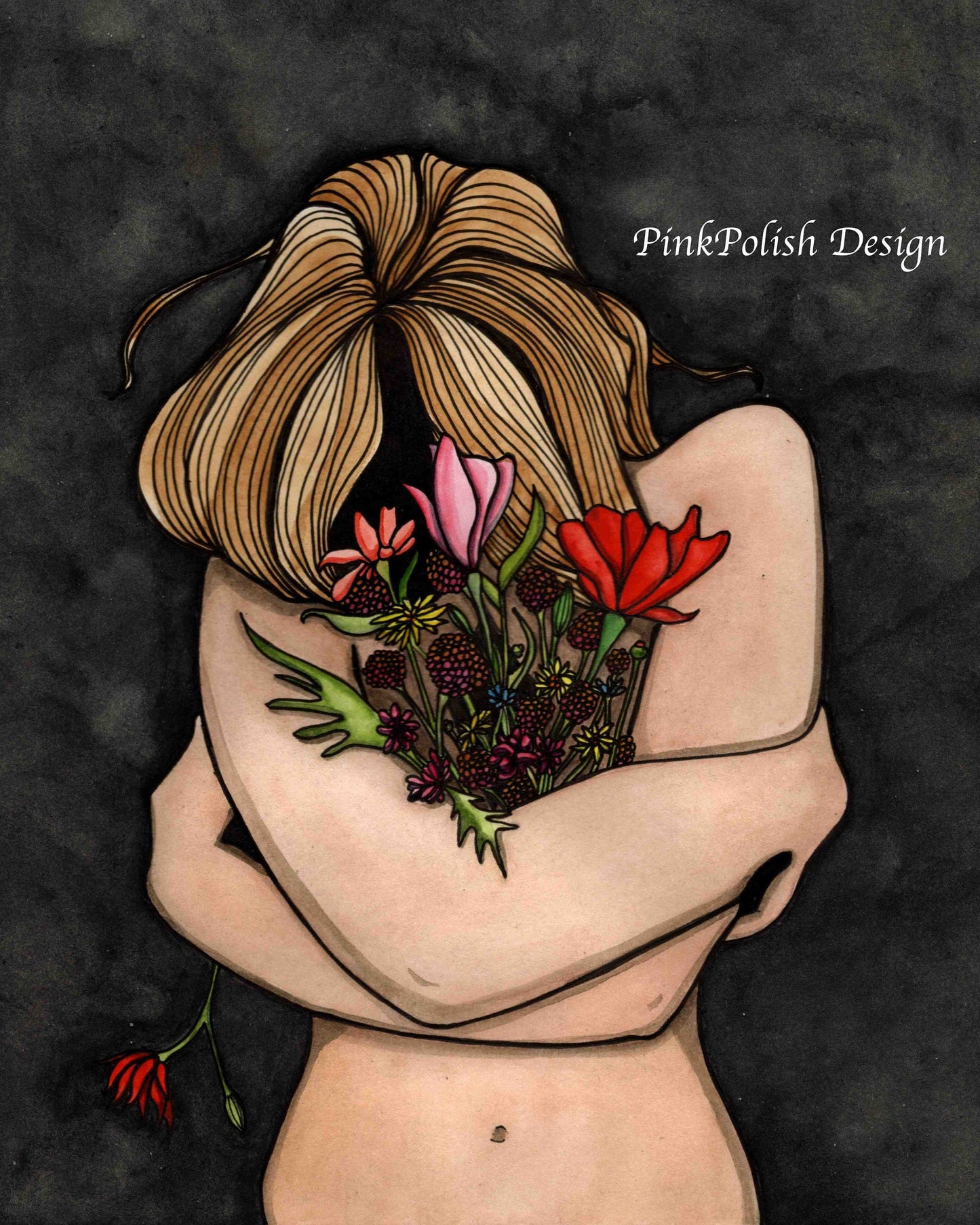 PinkPolish Design Art Prints "In Darkness Bloom" Watercolor Painting: Art Print