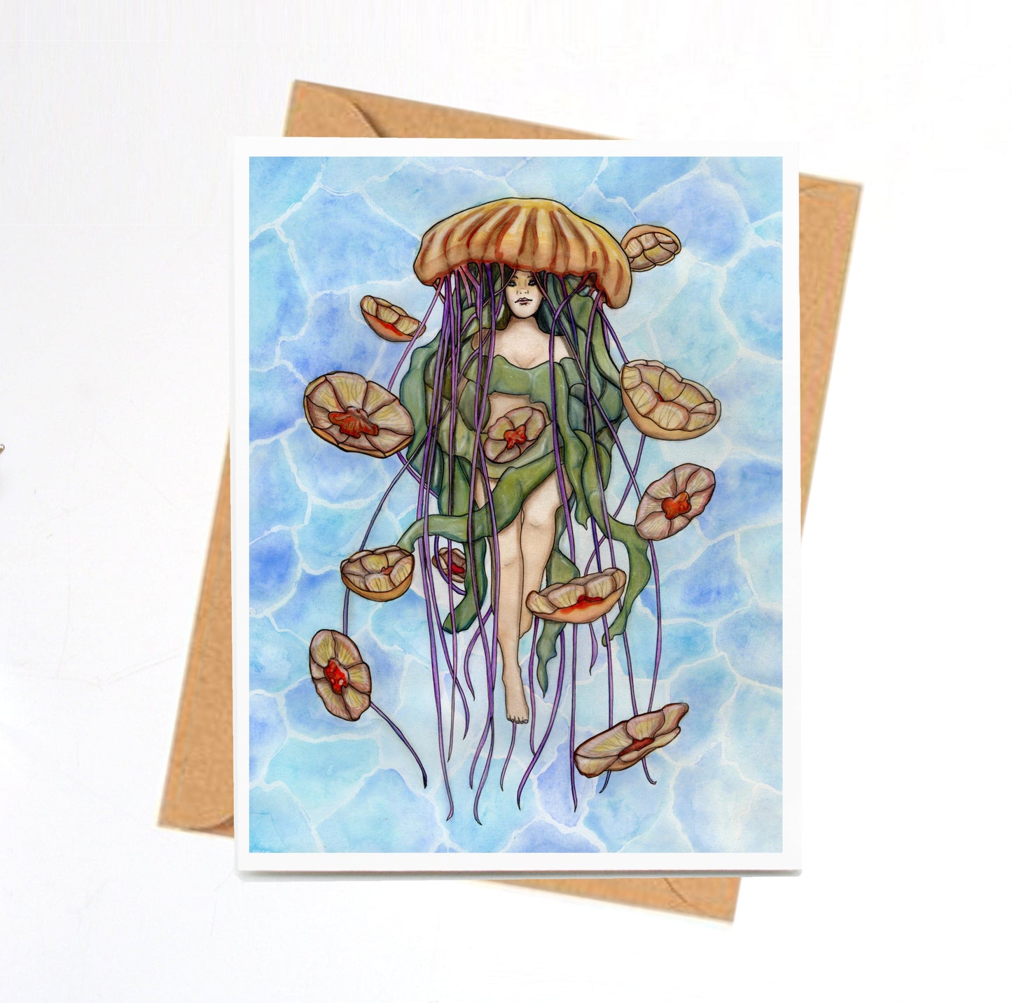 PinkPolish Design Note Cards "Jellyfish Queen" Handmade Notecard