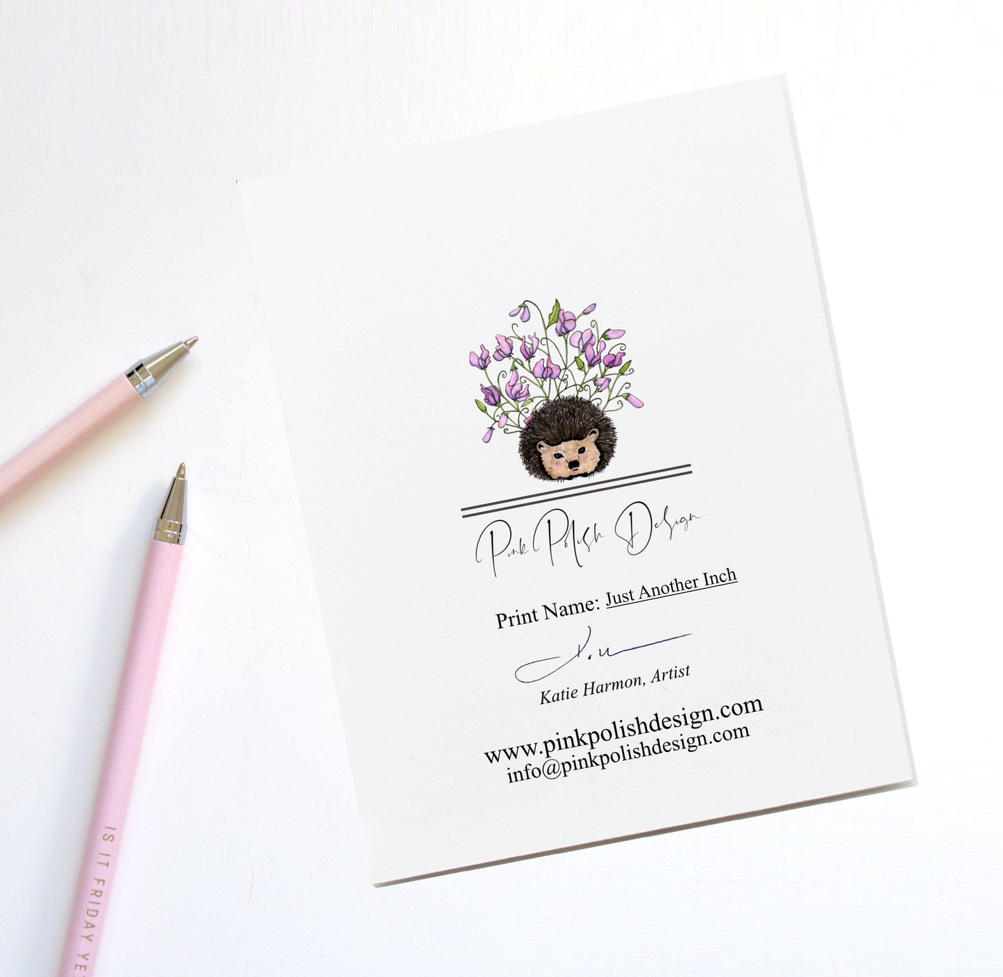 PinkPolish Design Note Cards "Just Another Inch" Handmade Note Card