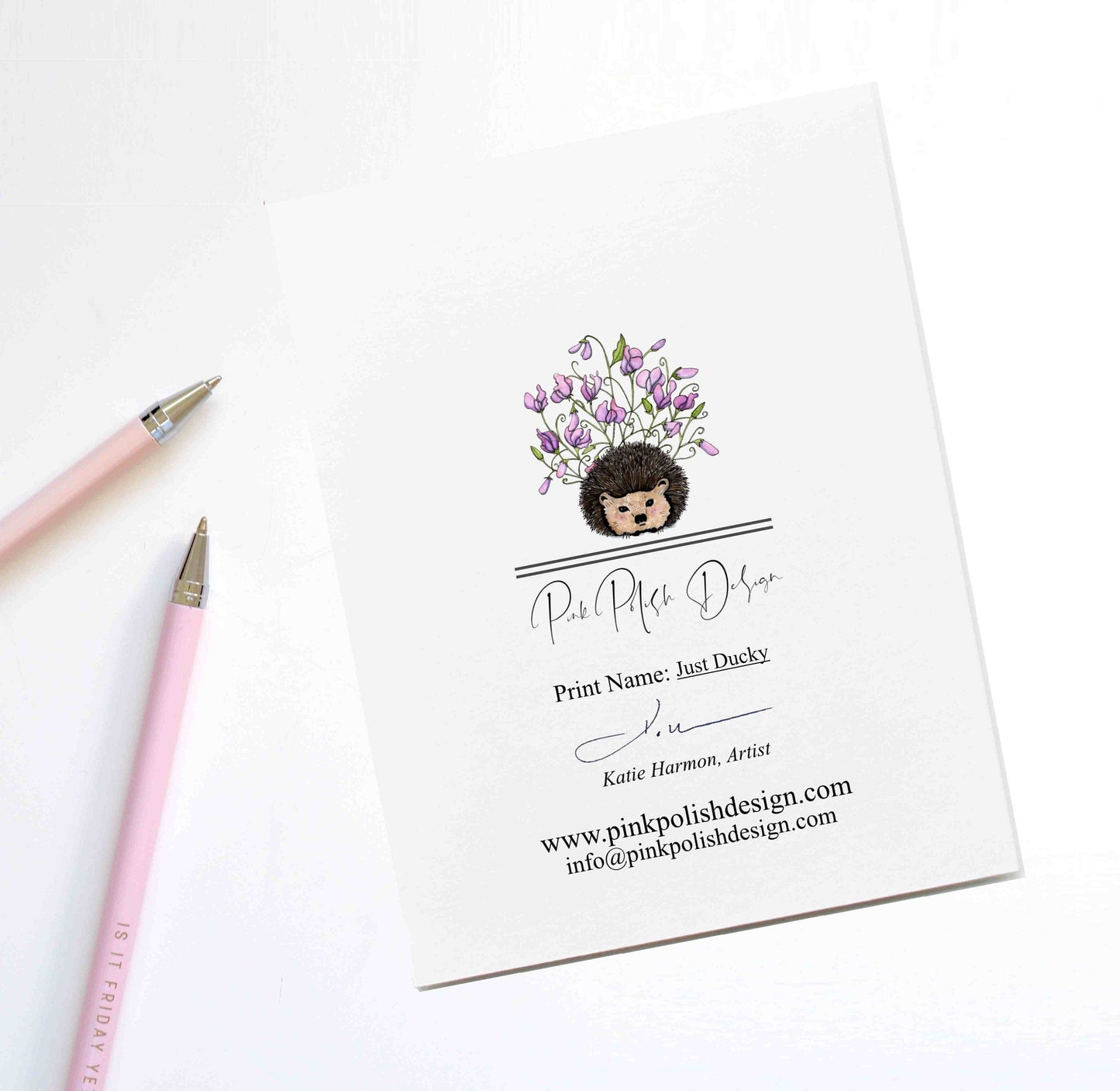 PinkPolish Design Note Cards "Just Ducky" Handmade Notecard