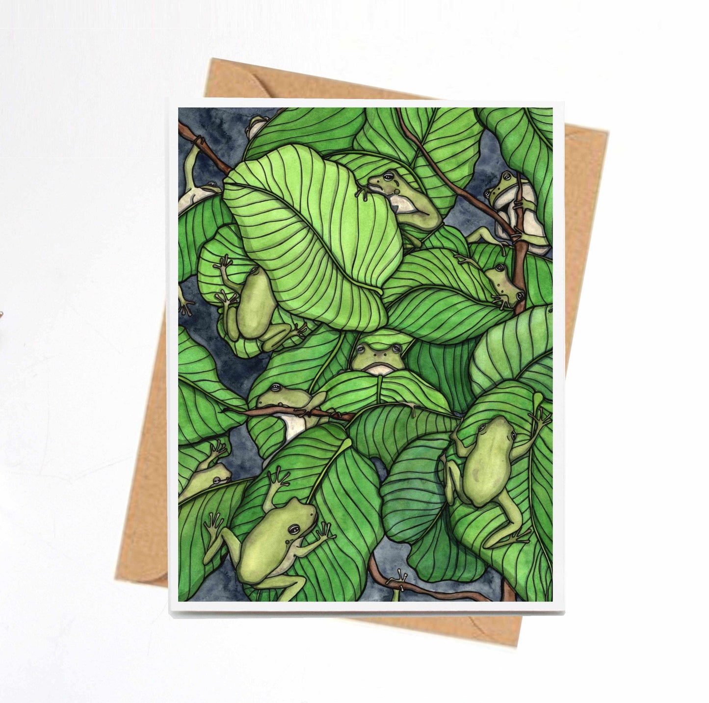 PinkPolish Design Note Cards "Knot of Frogs" Handmade Notecard