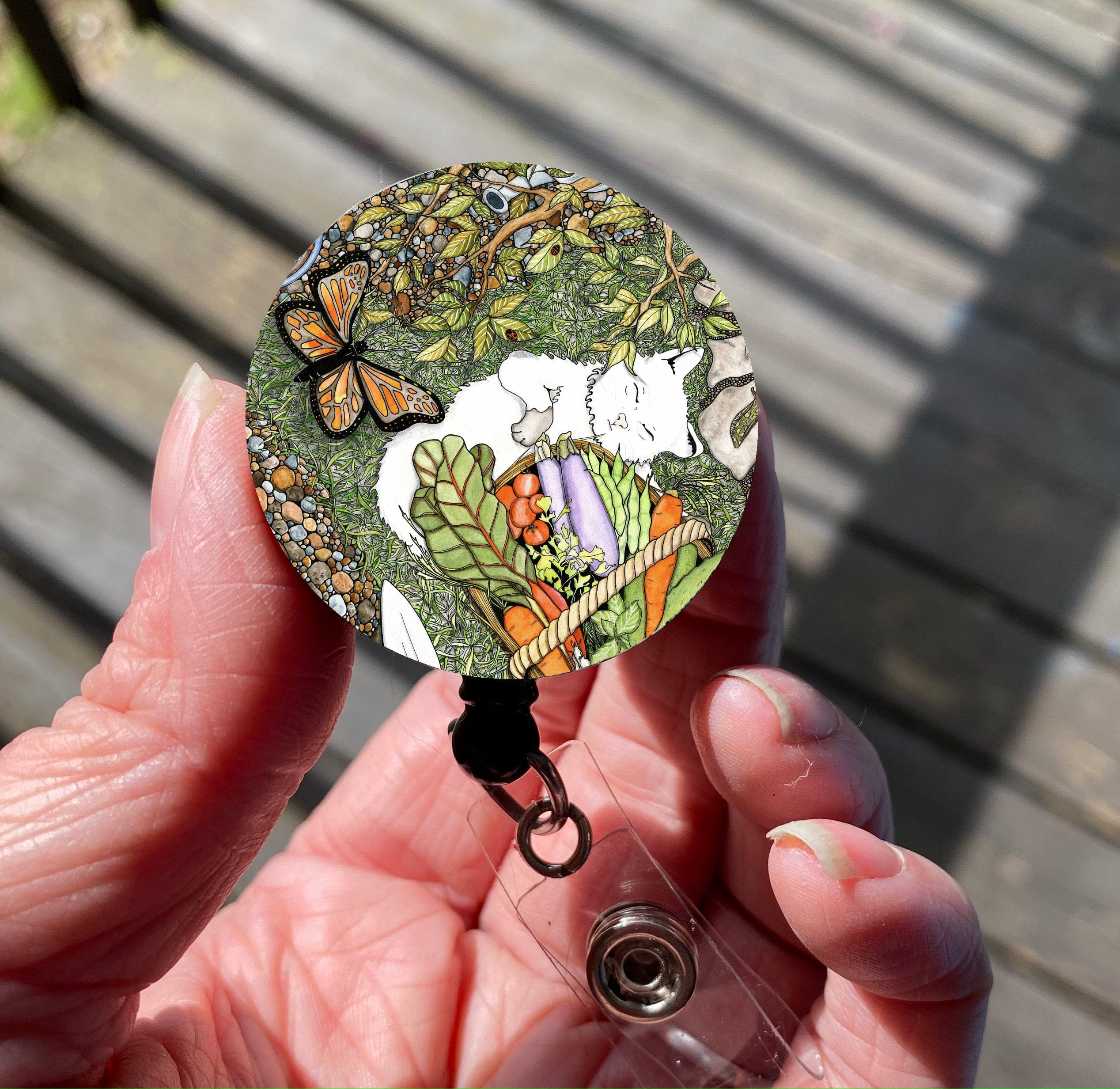 Floral Repetition Retractable Badge Reel