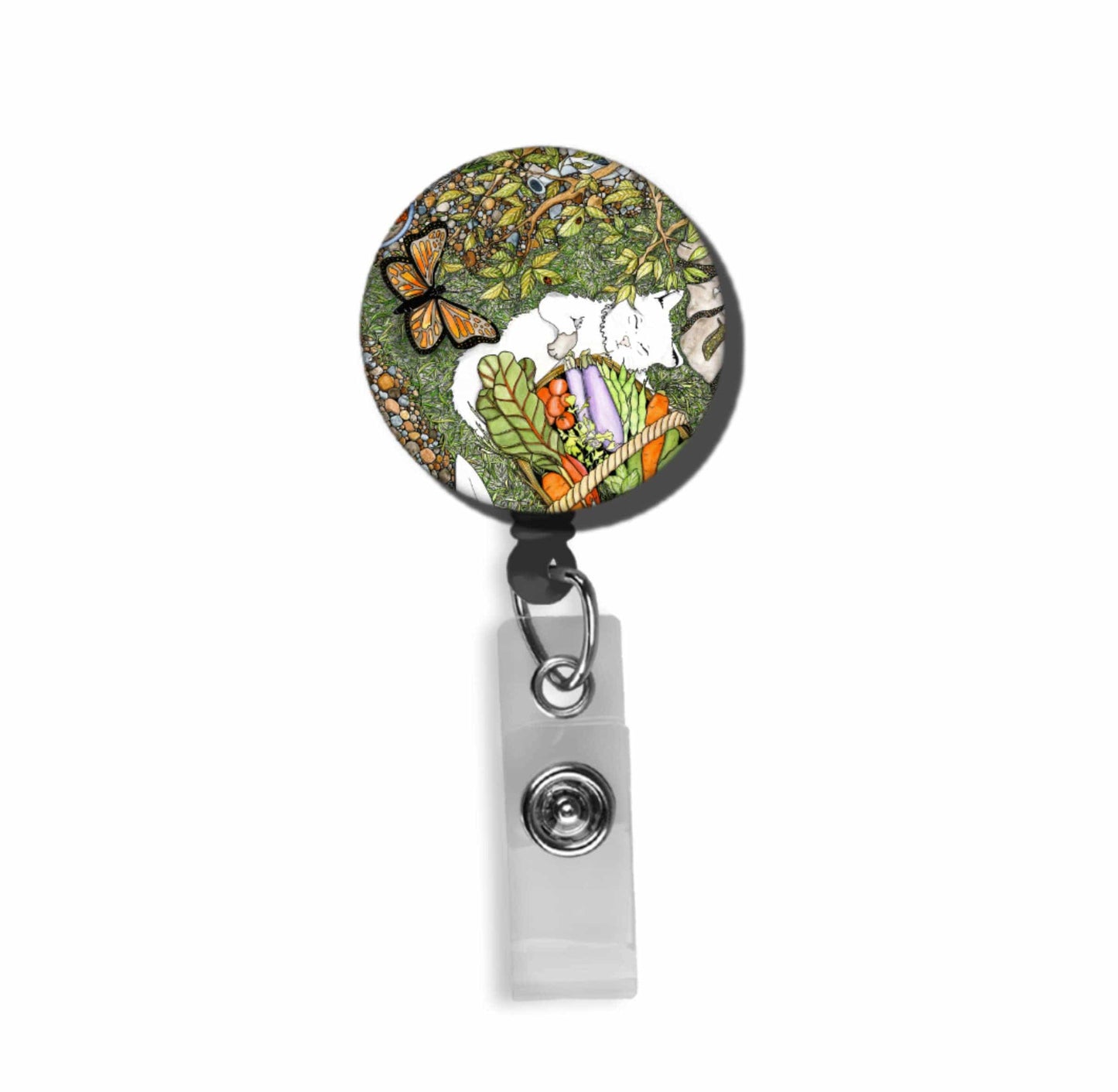 PinkPolish Design Badge Reels & Lanyards "Lazy Garden Days" Retractable Badge Reel