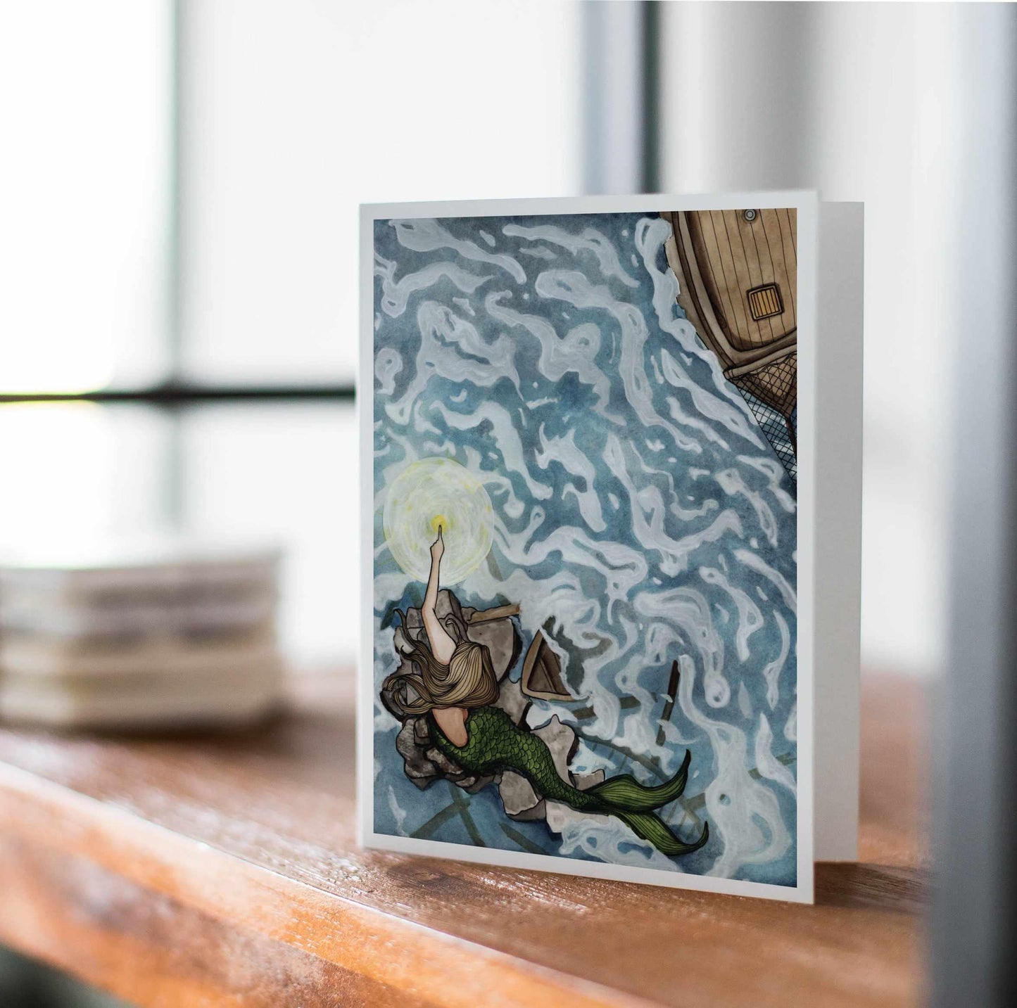 PinkPolish Design Note Cards "Lighthouse Mermaid" Handmade Notecard
