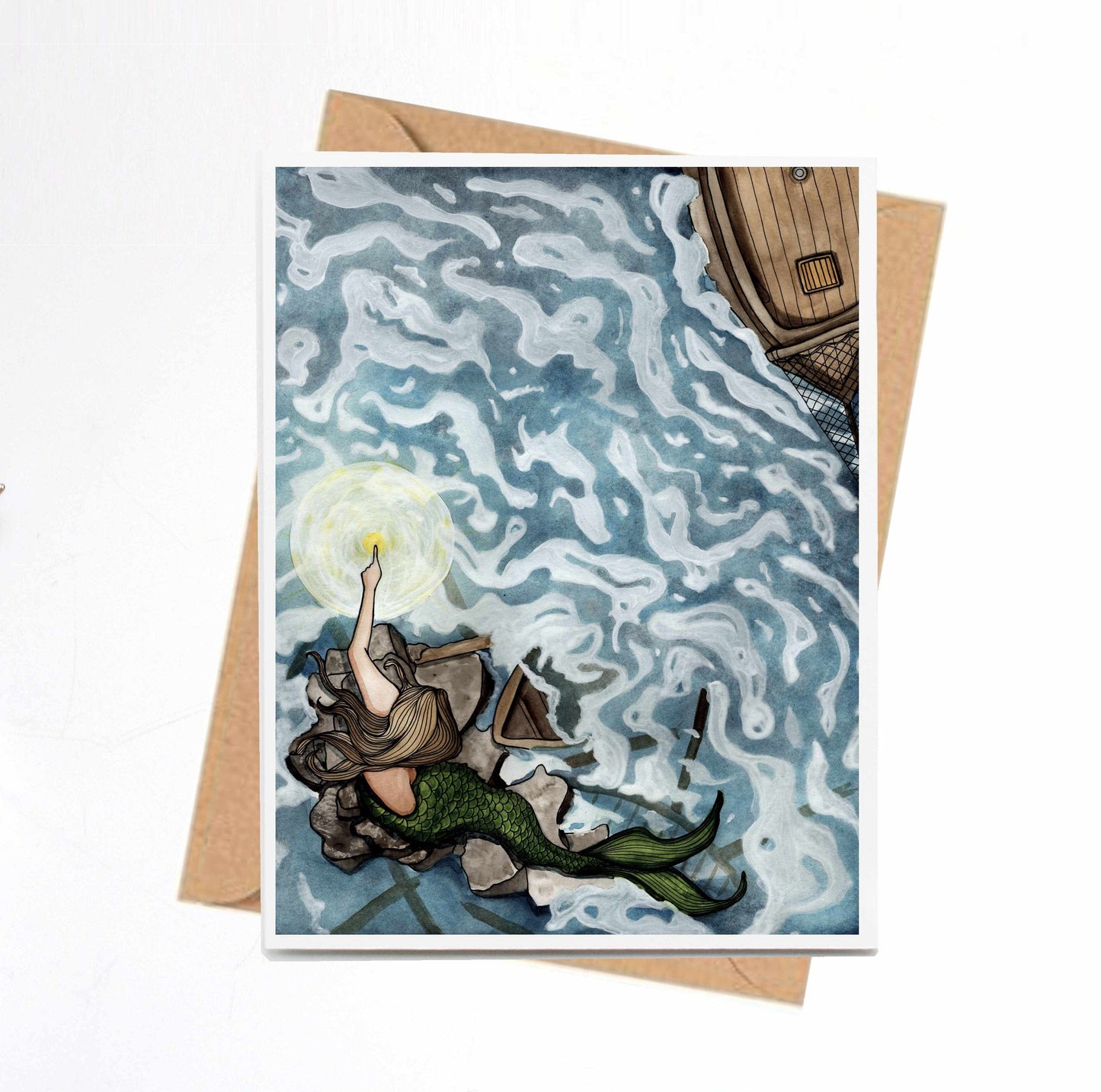 PinkPolish Design Note Cards "Lighthouse Mermaid" Handmade Notecard