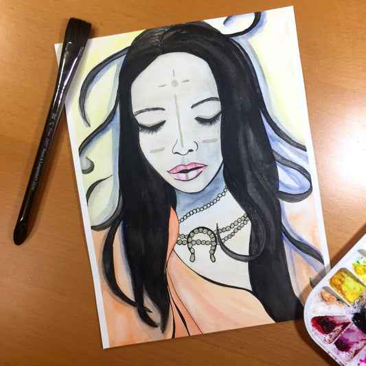 PinkPolish Design Original Art "Listening" Magic Inspired Original Watercolor & Ink Illustration