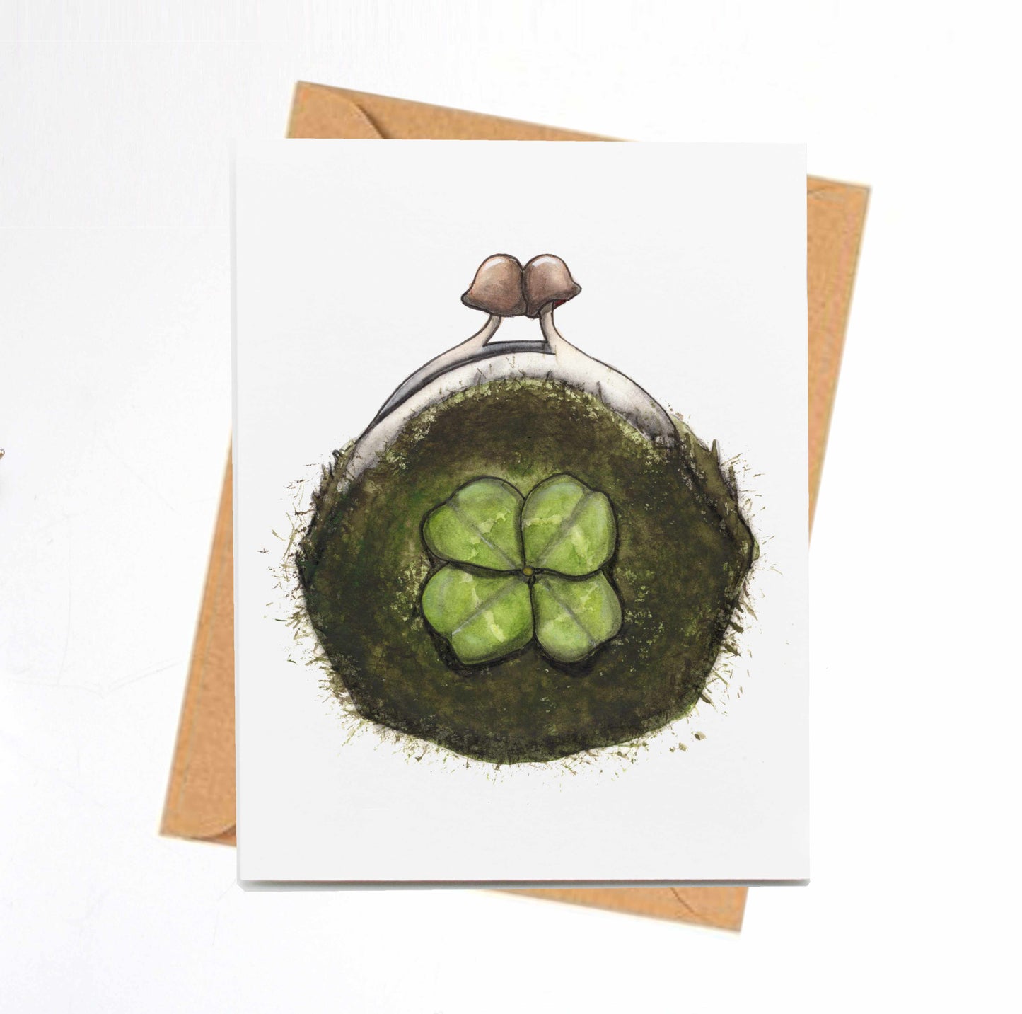 PinkPolish Design Note Cards "Little Lucky Coinpurse" Handmade Notecard