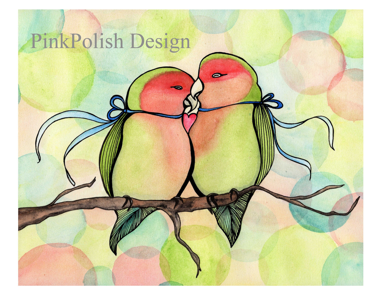 PinkPolish Design Art Prints "Love Birds"  Watercolor Painting: Art Print