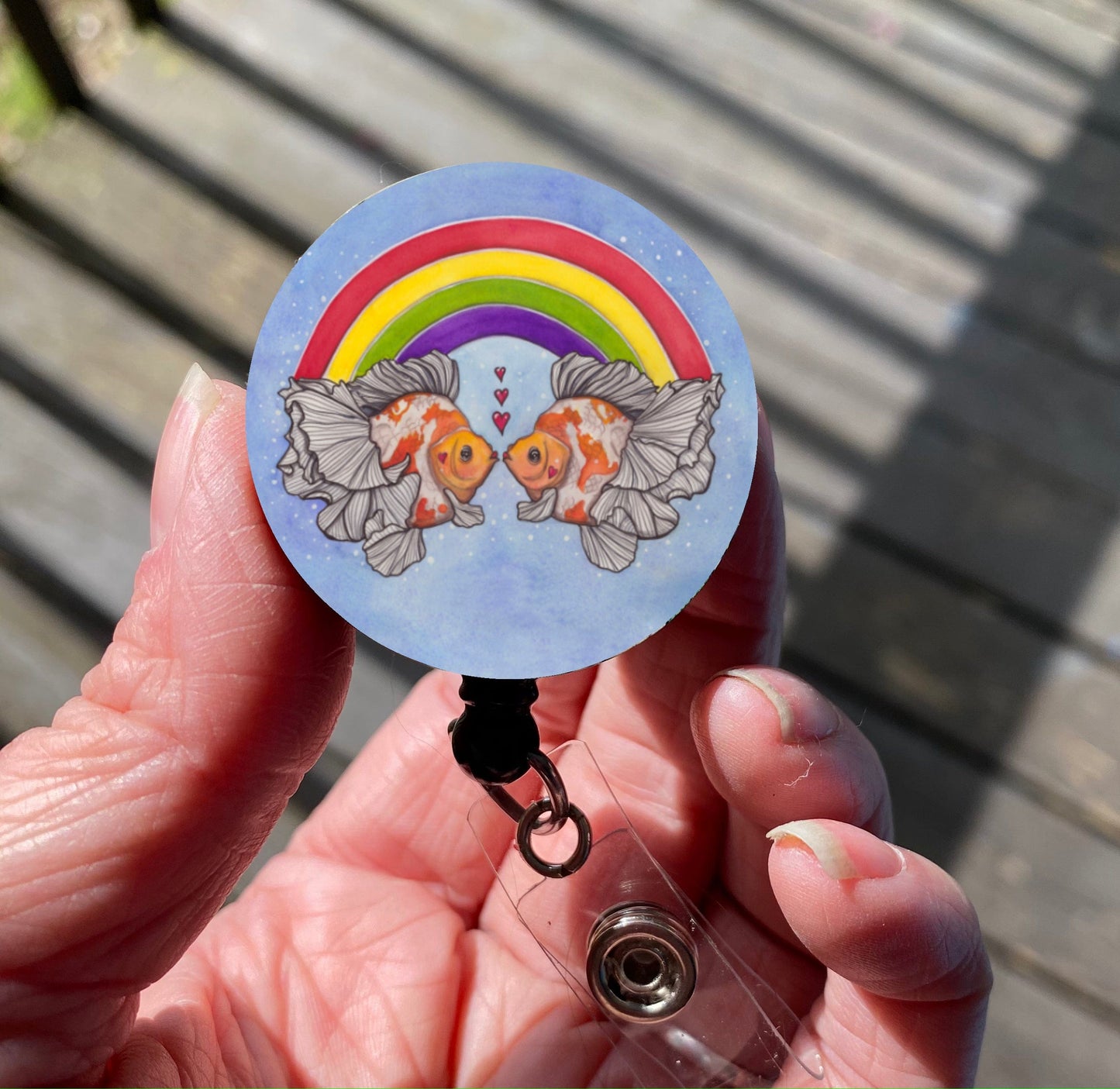 PinkPolish Design Badge Reels & Lanyards "Love Fish" Retractable Badge Reel