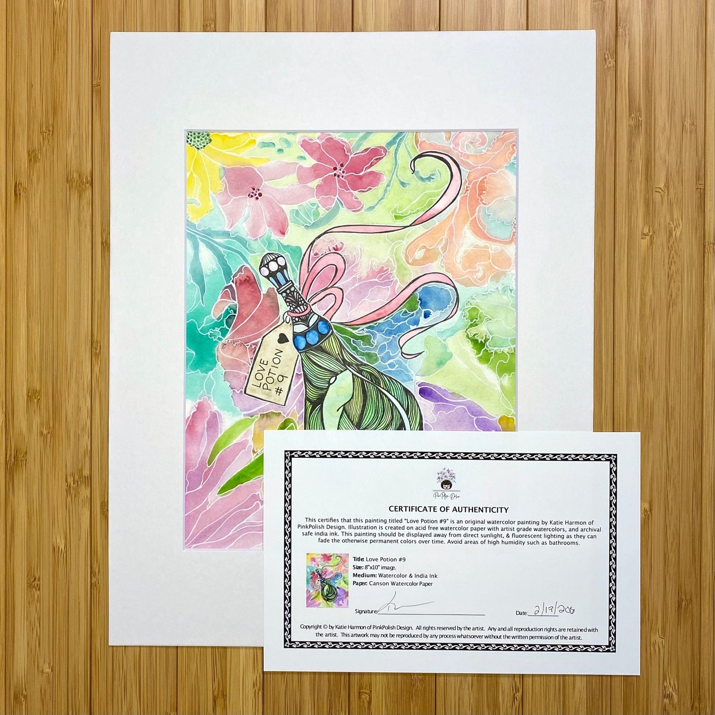 PinkPolish Design Original Art "Love Potion #9" Magic Inspired Original Watercolor & Ink Illustration