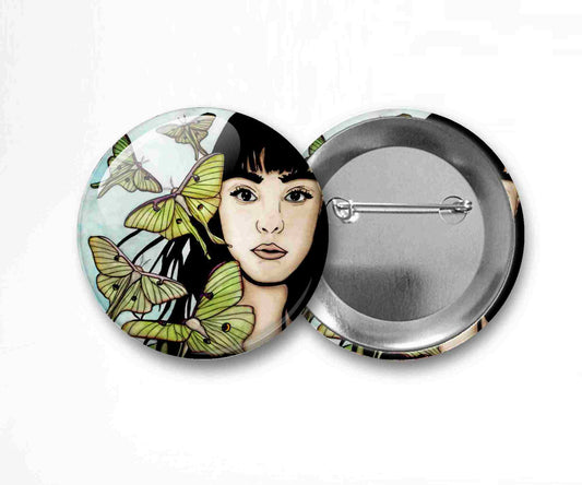 PinkPolish Design Buttons "Luna Moths" Pin Back Button, 2.25 Inch