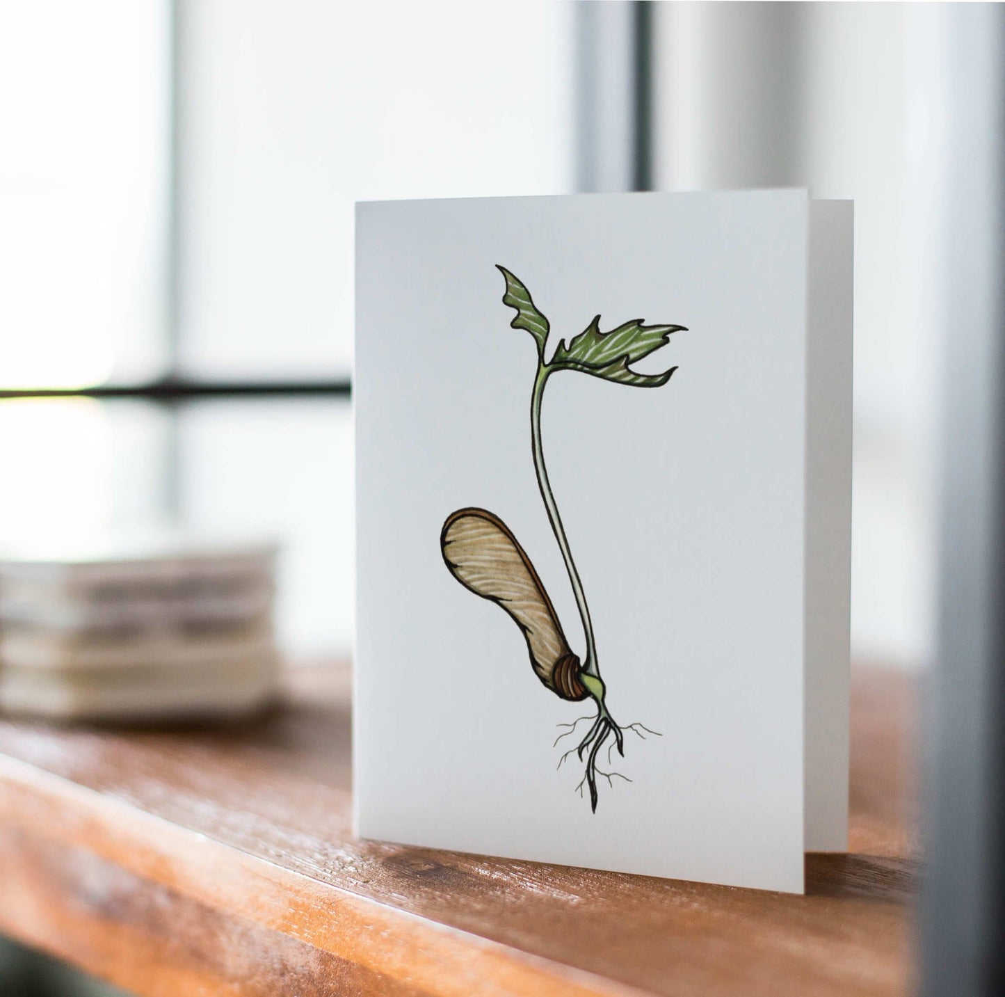 PinkPolish Design Note Cards "Maple Sprout" Handmade Notecard