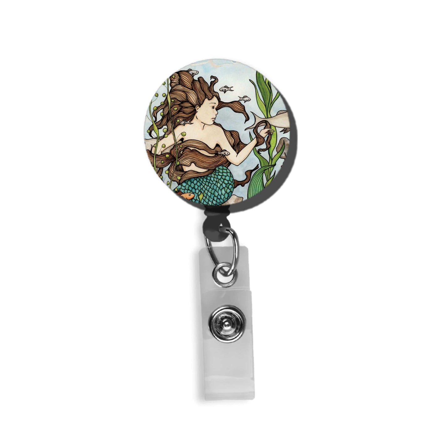 PinkPolish Design Badge Reels & Lanyards "Mermaid Cove" Retractable Badge Reel