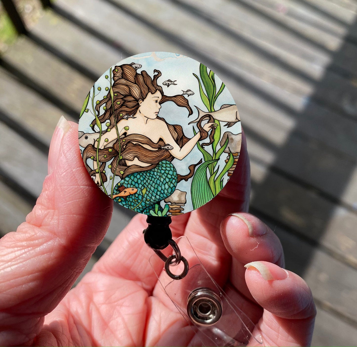 PinkPolish Design Badge Reels & Lanyards "Mermaid Cove" Retractable Badge Reel