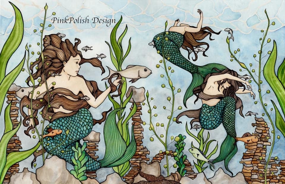 PinkPolish Design Art Prints "Mermaid Cove" Watercolor Painting: Art Print