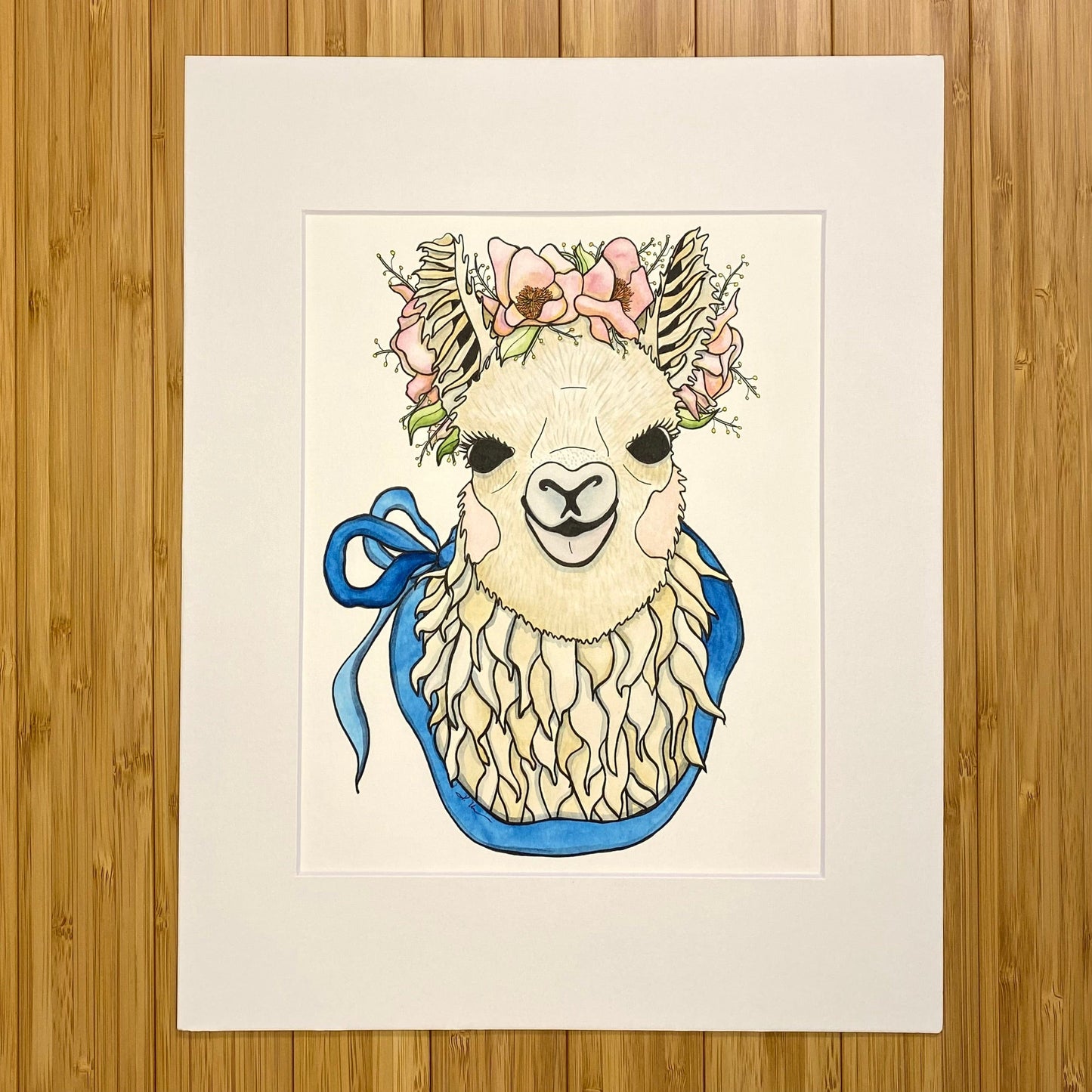 PinkPolish Design Original Art "Momma Llama" Cute Animal Inspired Original Watercolor & Ink Illustration