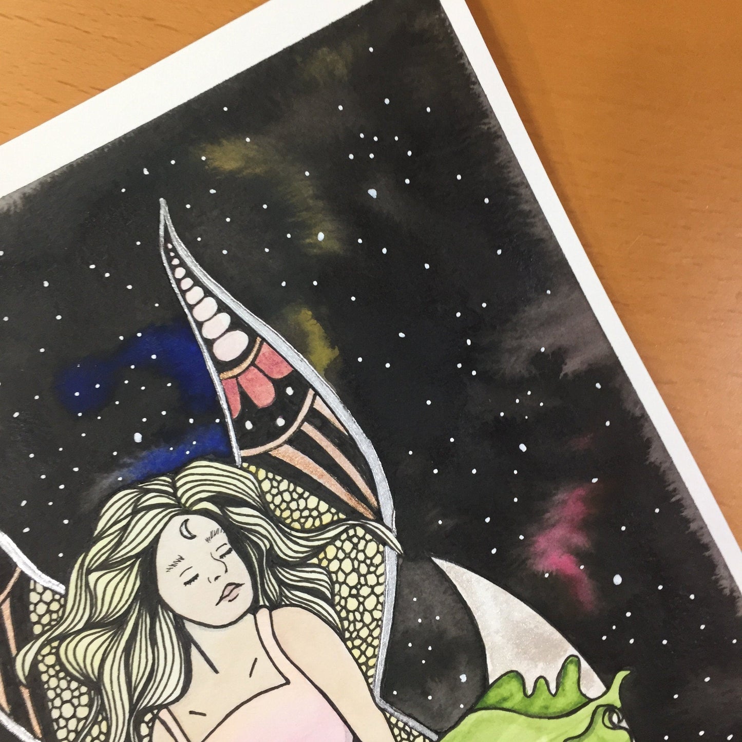 PinkPolish Design Original Art "Moon Fairy" Fantasy Inspired Original Watercolor & Ink Illustration