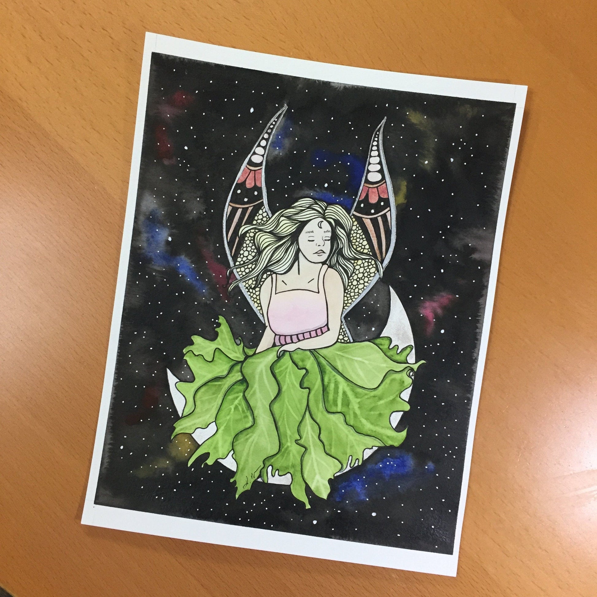 PinkPolish Design Original Art "Moon Fairy" Fantasy Inspired Original Watercolor & Ink Illustration